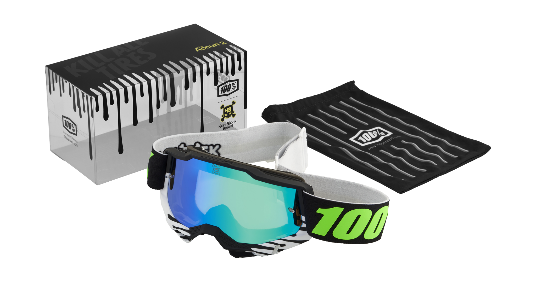 100% Motocross Goggle Accuri 2 KB43 SE Blackdrip - Mirror Green