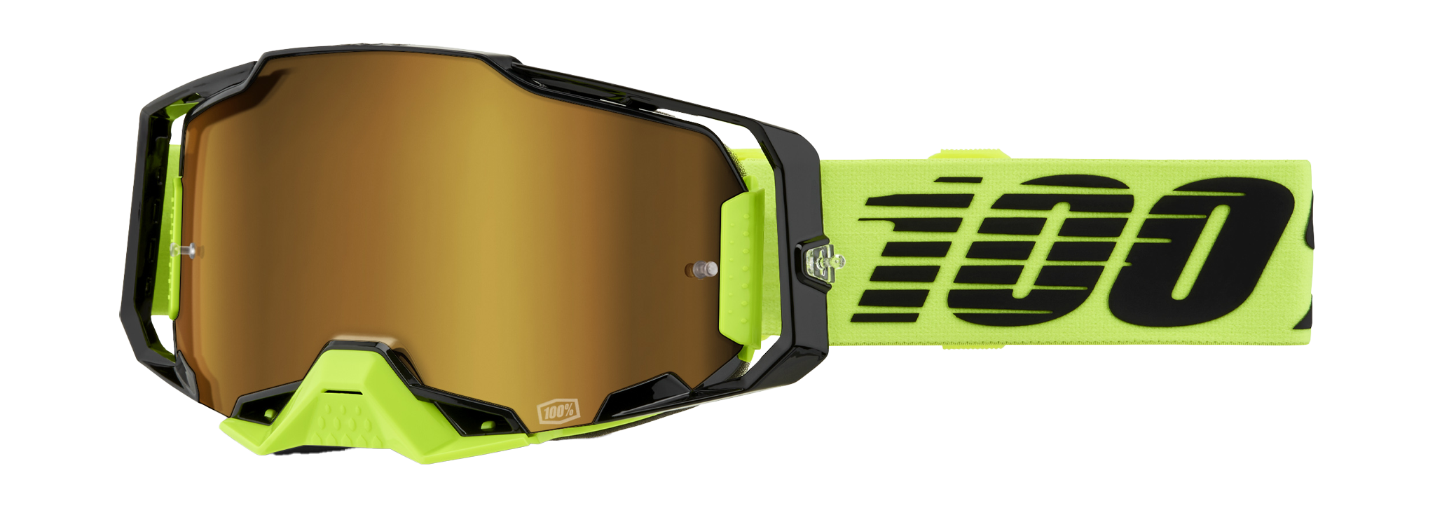 100% Motocross Goggle Armega Neon Yellow - Mirror Gold
