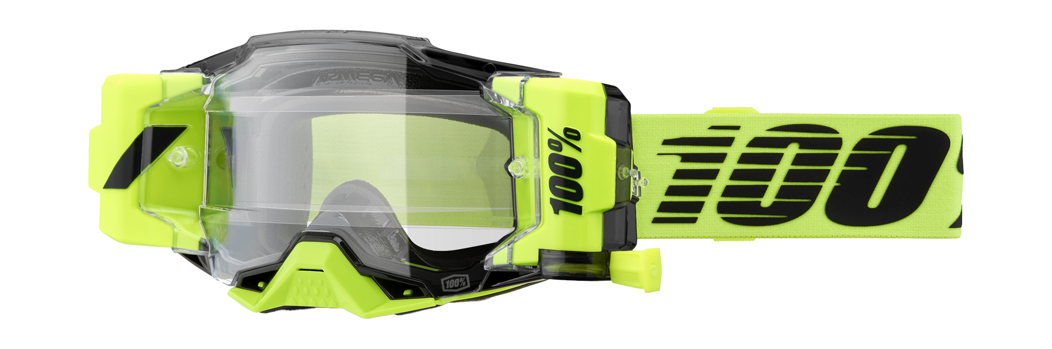 100% Motocross Goggle Roll-Off Armega Forecast Neon Yellow - Clear