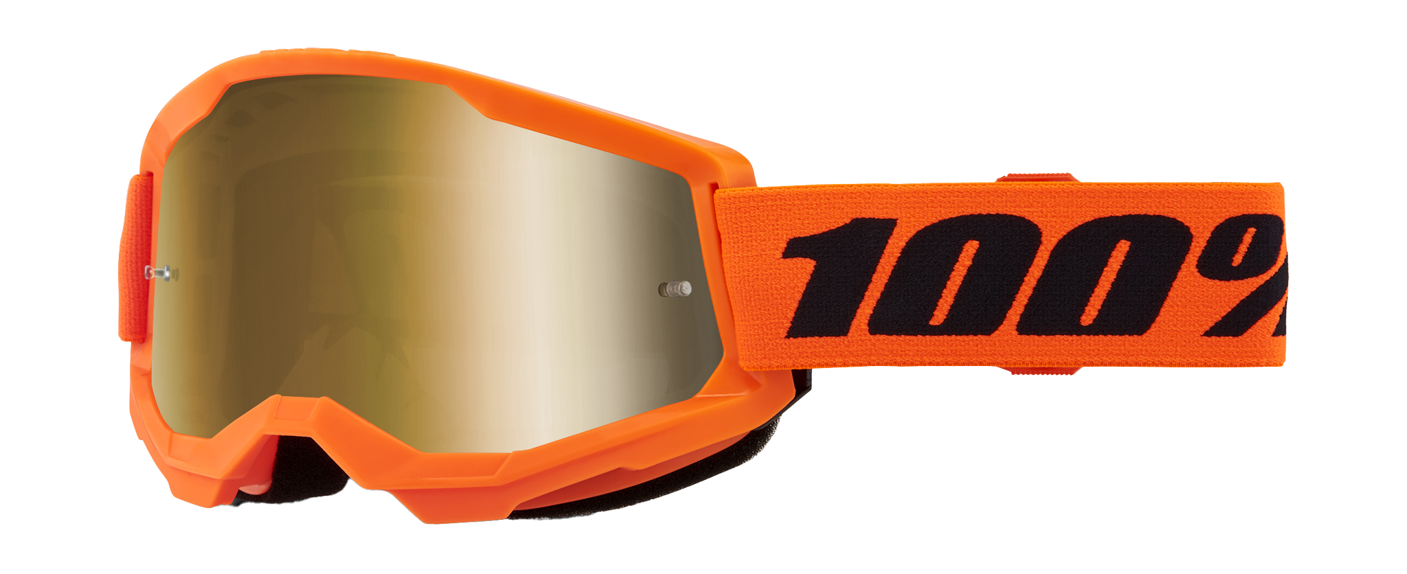 100% Motocross Goggle Strata 2 Neon Orange - Mirror True Gold