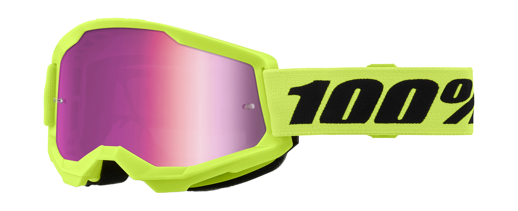 100% Motocross Goggle Strata 2 Neon Yellow - Mirror Pink