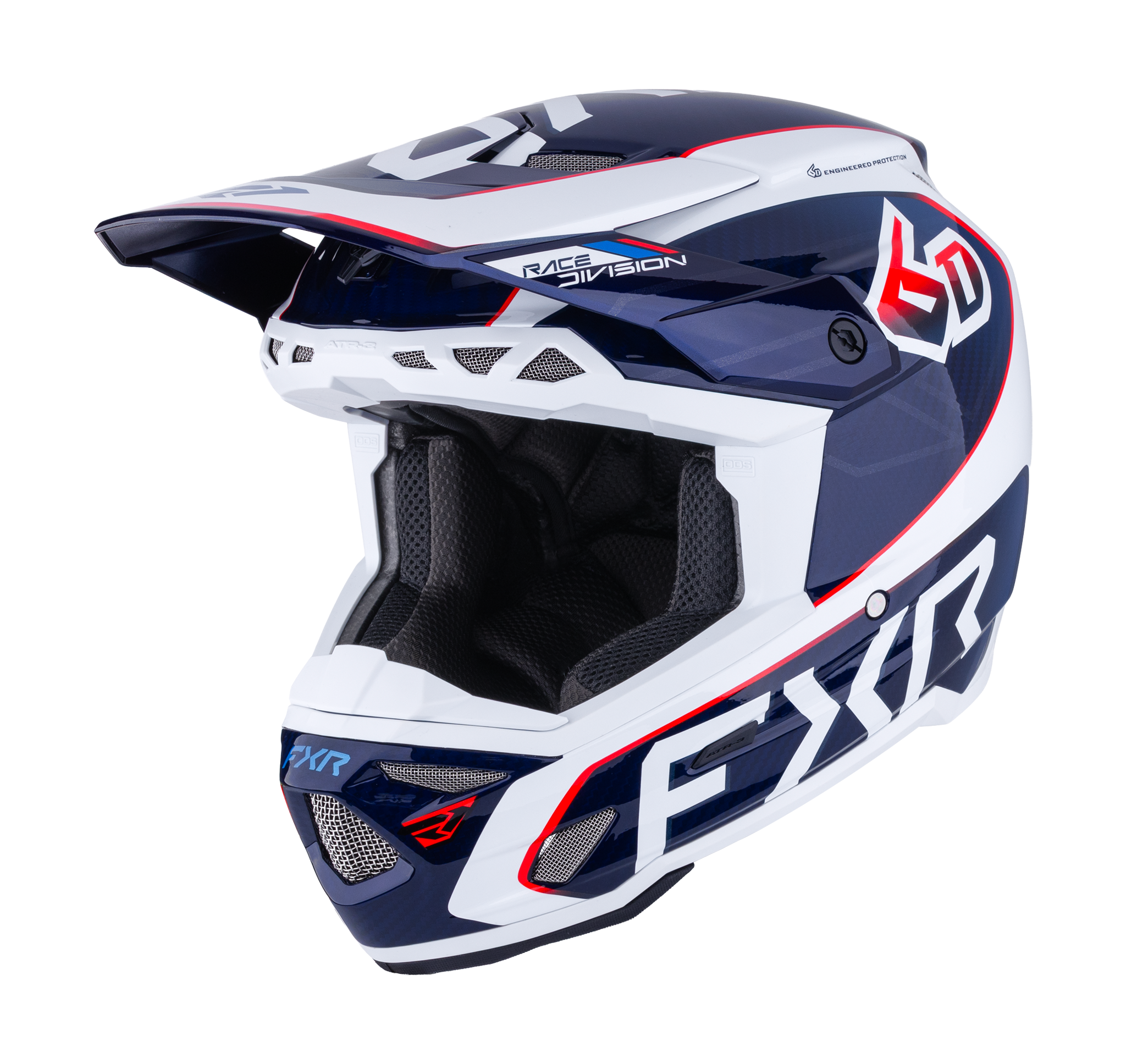 6D Motocross Helmet ATR-3 FXR - White / Red / Blue