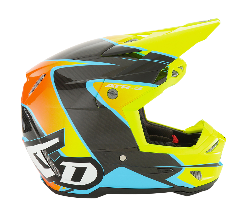 6D Youth Motocross Helmet ATR-3Y Wave - Cyan / Neon Orange / Yellow