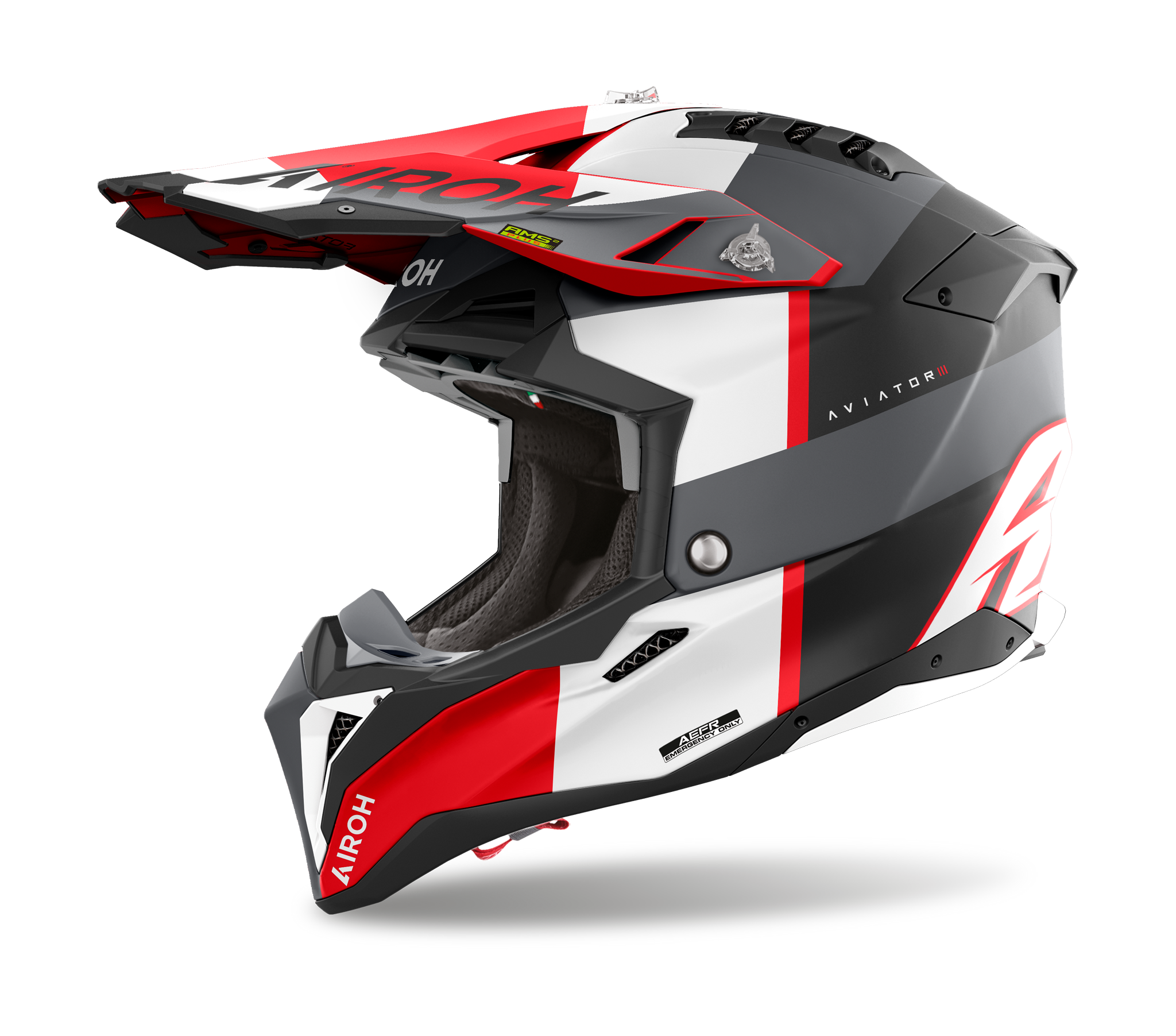 Airoh Motocross Helmet Aviator 3 Monarch - Matte Grey / Red