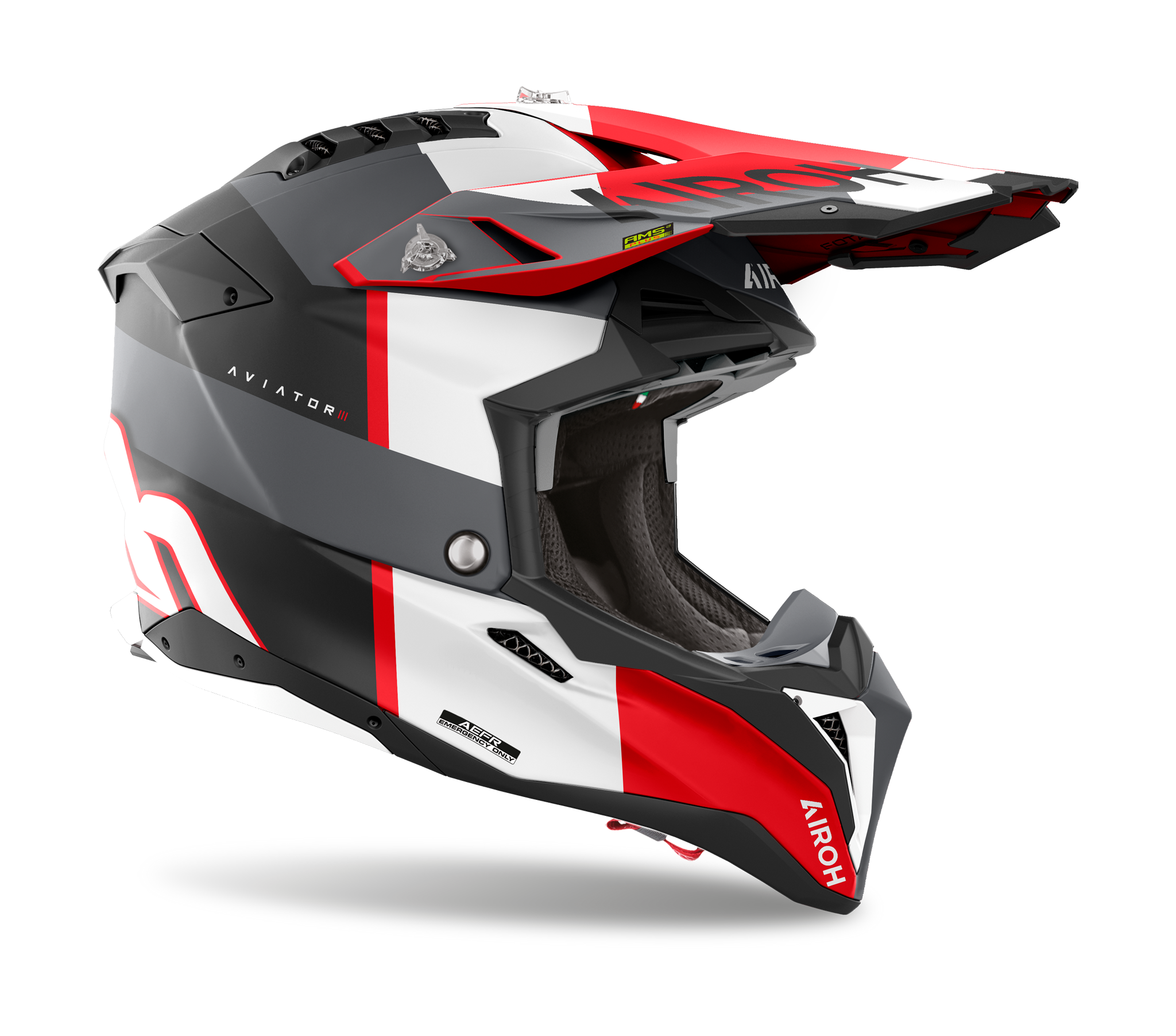 Airoh Motocross Helmet Aviator 3 Monarch - Matte Grey / Red
