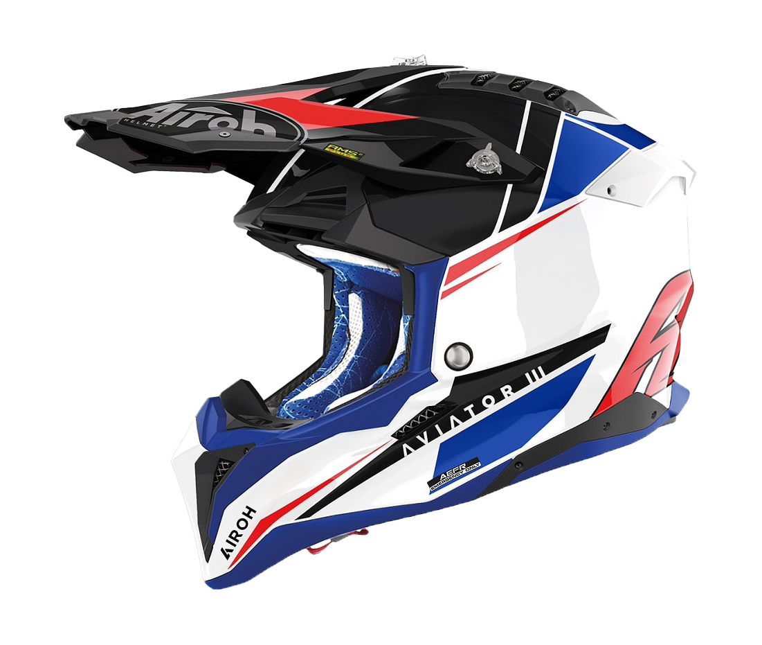 Airoh Motocross Helmet Aviator 3 Push - Gloss Blue / Red