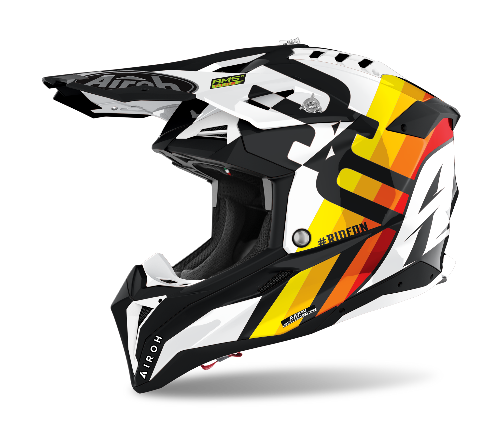Airoh Motocross Helmet Aviator 3 Rainbow - Gloss White / Black / Yellow