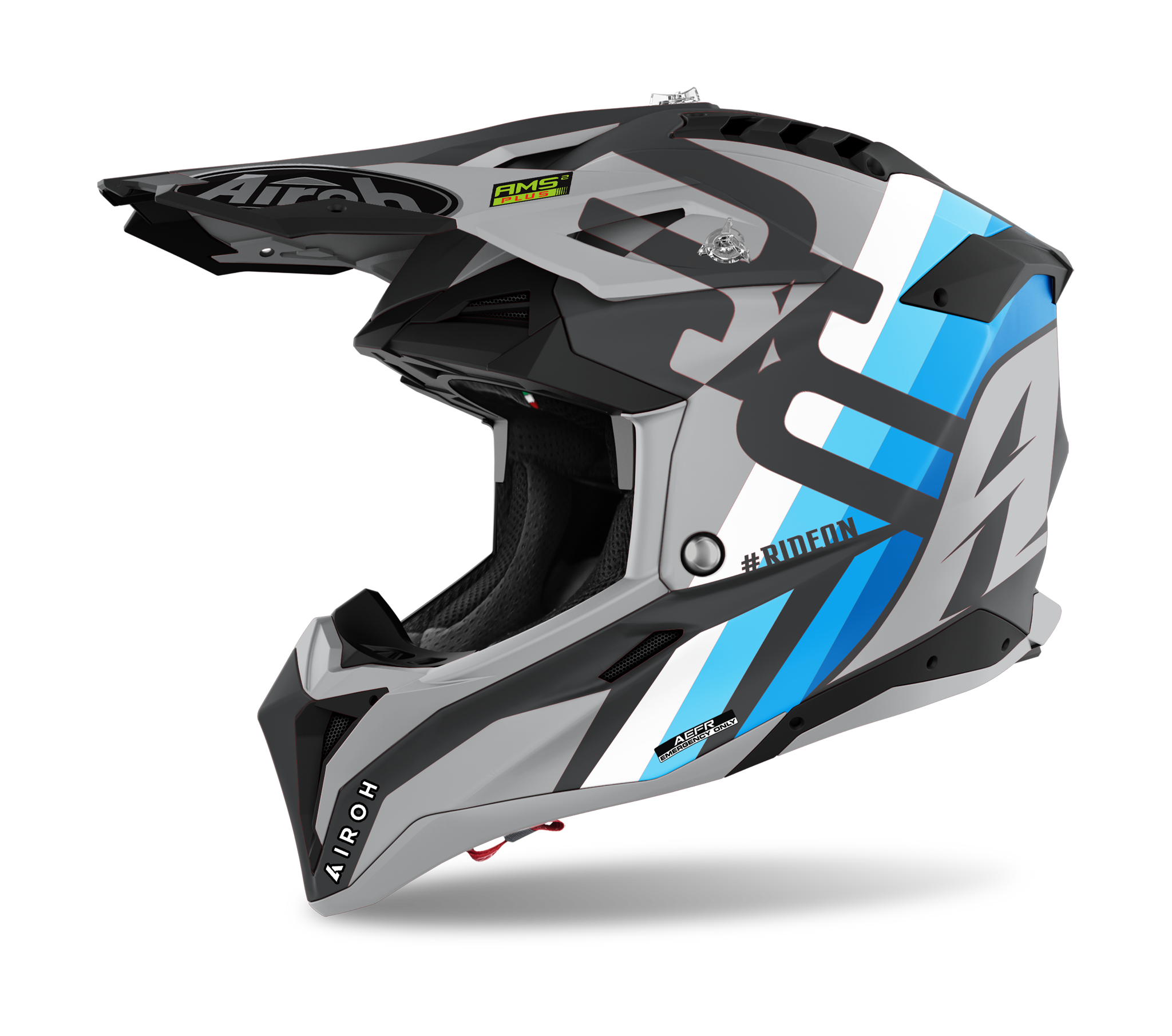 Airoh Motocross Helmet Aviator 3 Rainbow - Matte Grey / Black / Blue