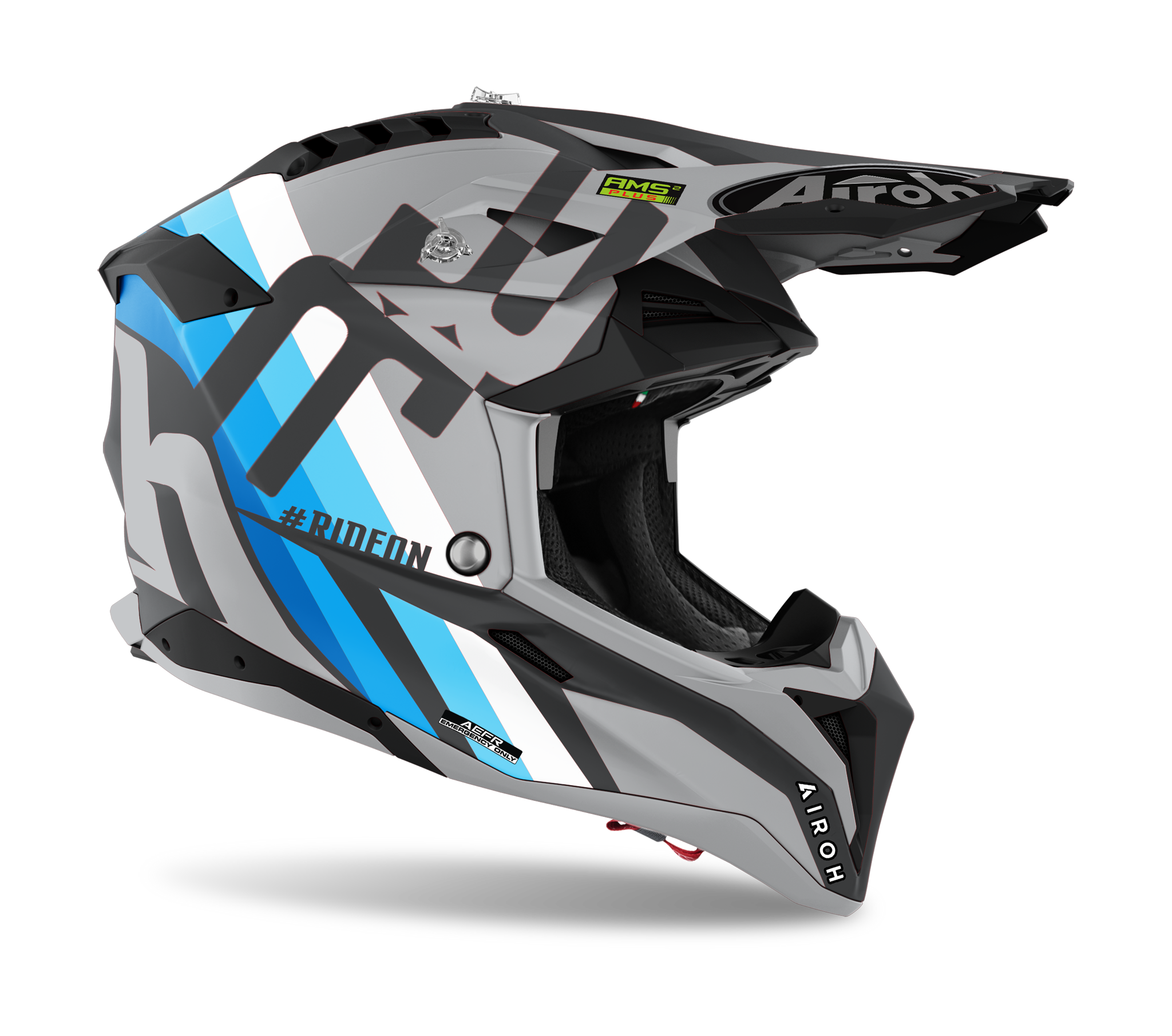 Airoh Motocross Helmet Aviator 3 Rainbow - Matte Grey / Black / Blue