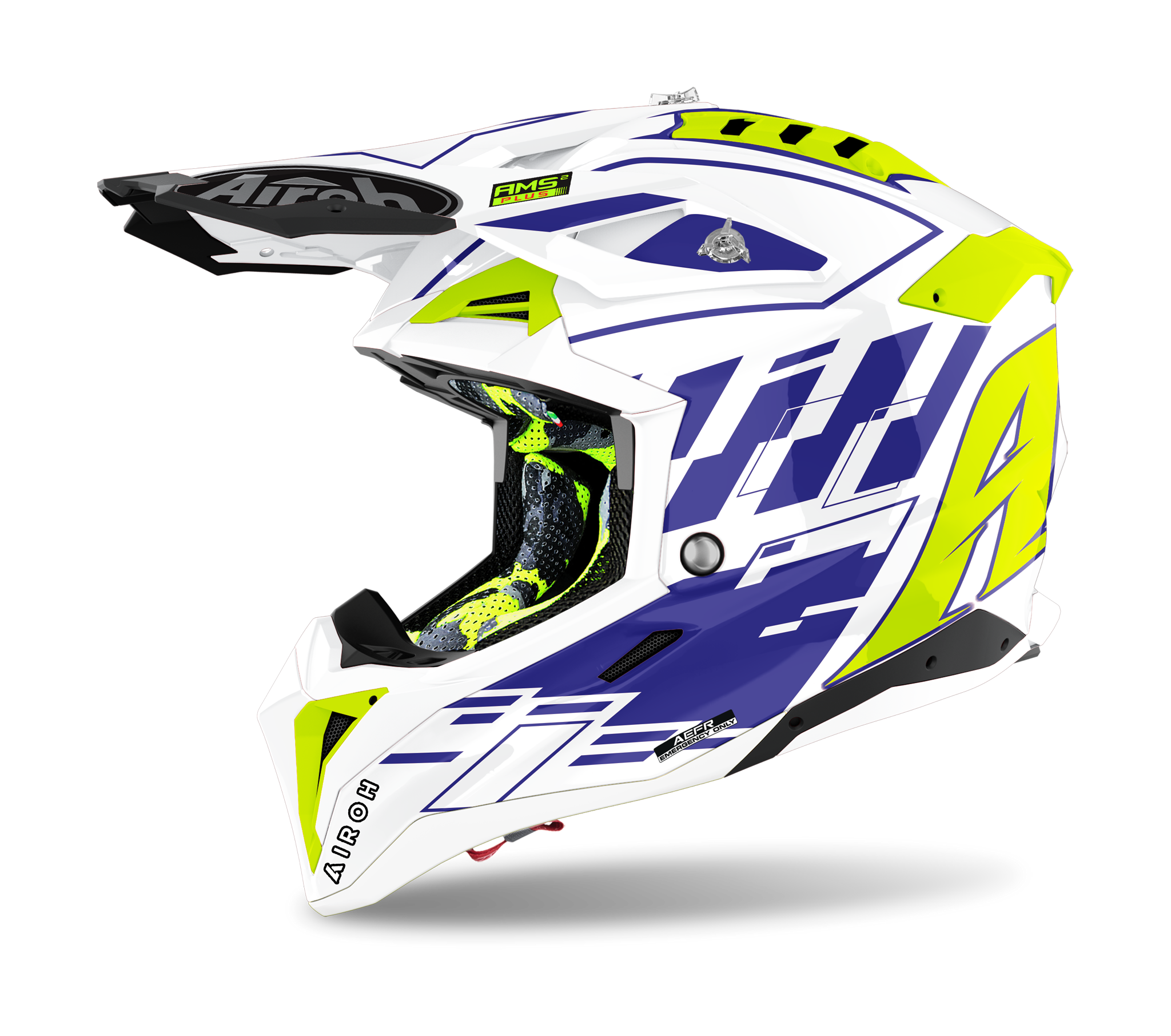 Airoh Motocross Helmet Aviator 3 Rampage - Gloss Blue / White / Fluo Yellow
