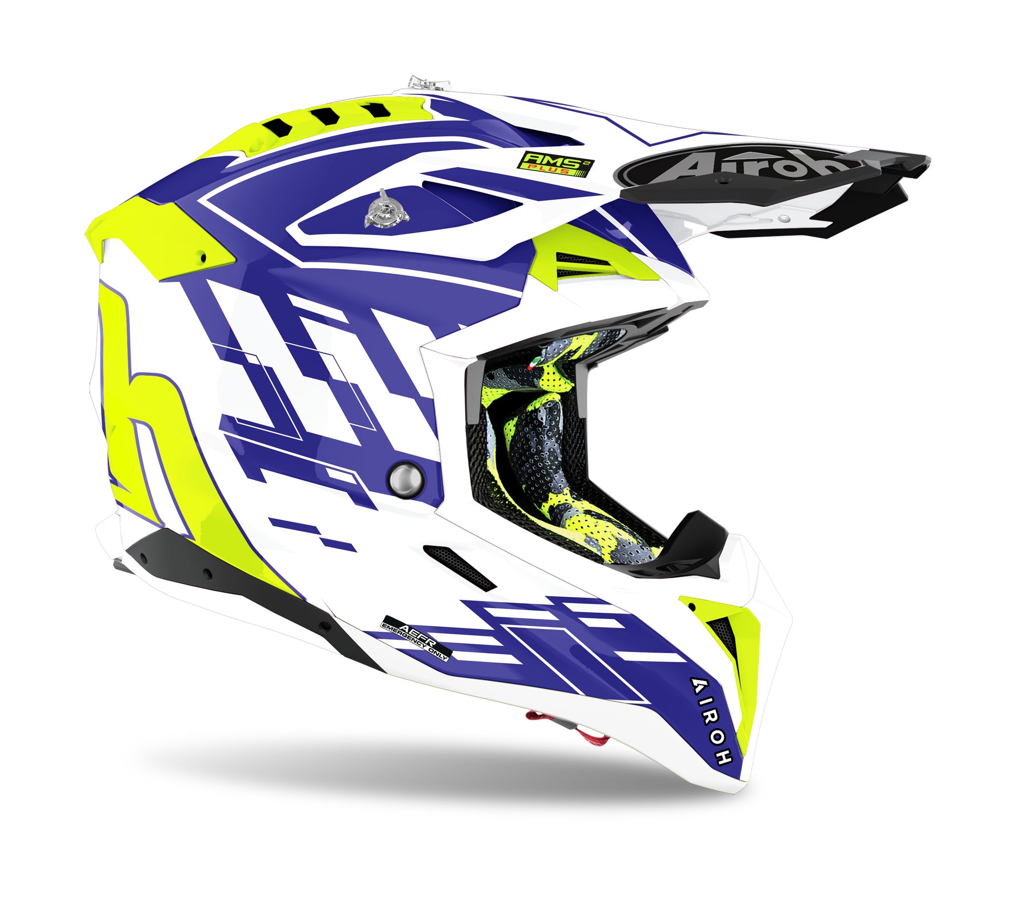 Airoh Motocross Helmet Aviator 3 Rampage - Gloss Blue / White / Fluo Yellow