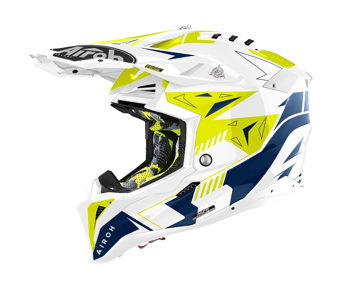 Airoh Motocross Helmet Aviator 3 Spin - Gloss Yellow / Blue