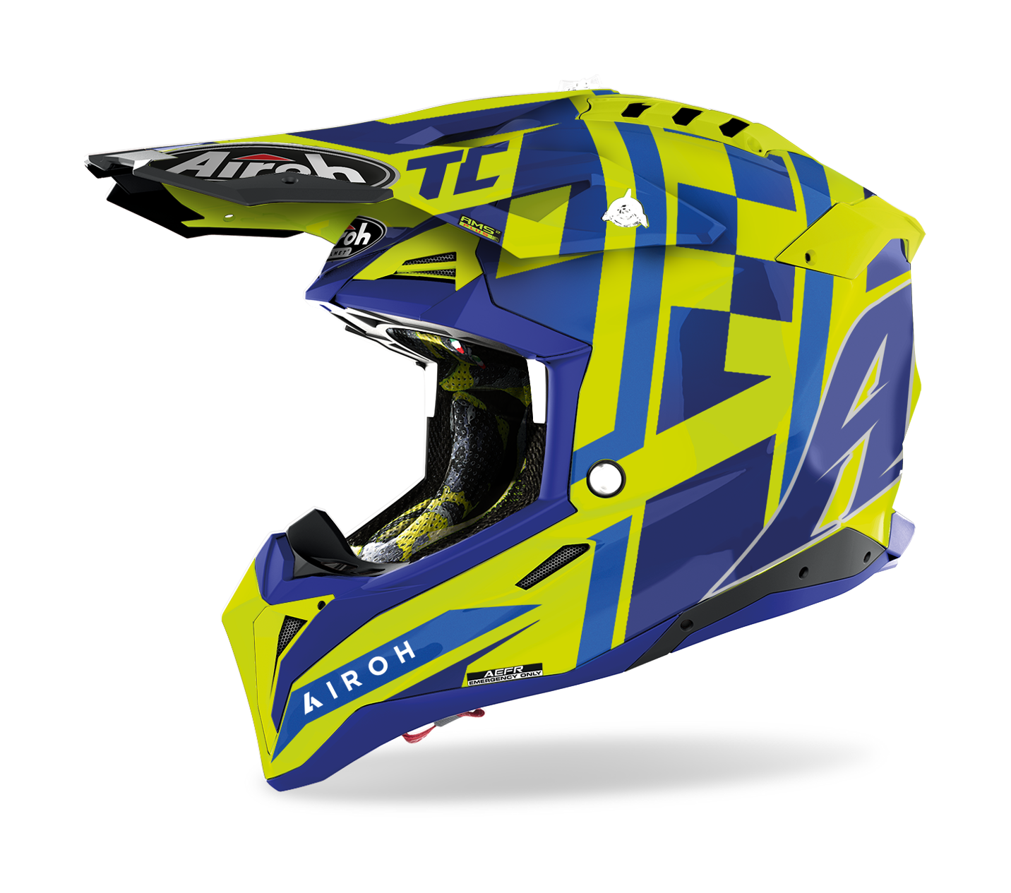 Airoh Motocross Helmet Aviator 3 TC21 - Gloss Fluo Yellow / Blue