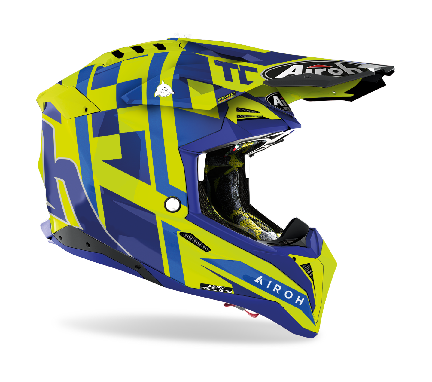 Airoh Motocross Helmet Aviator 3 TC21 - Gloss Fluo Yellow / Blue
