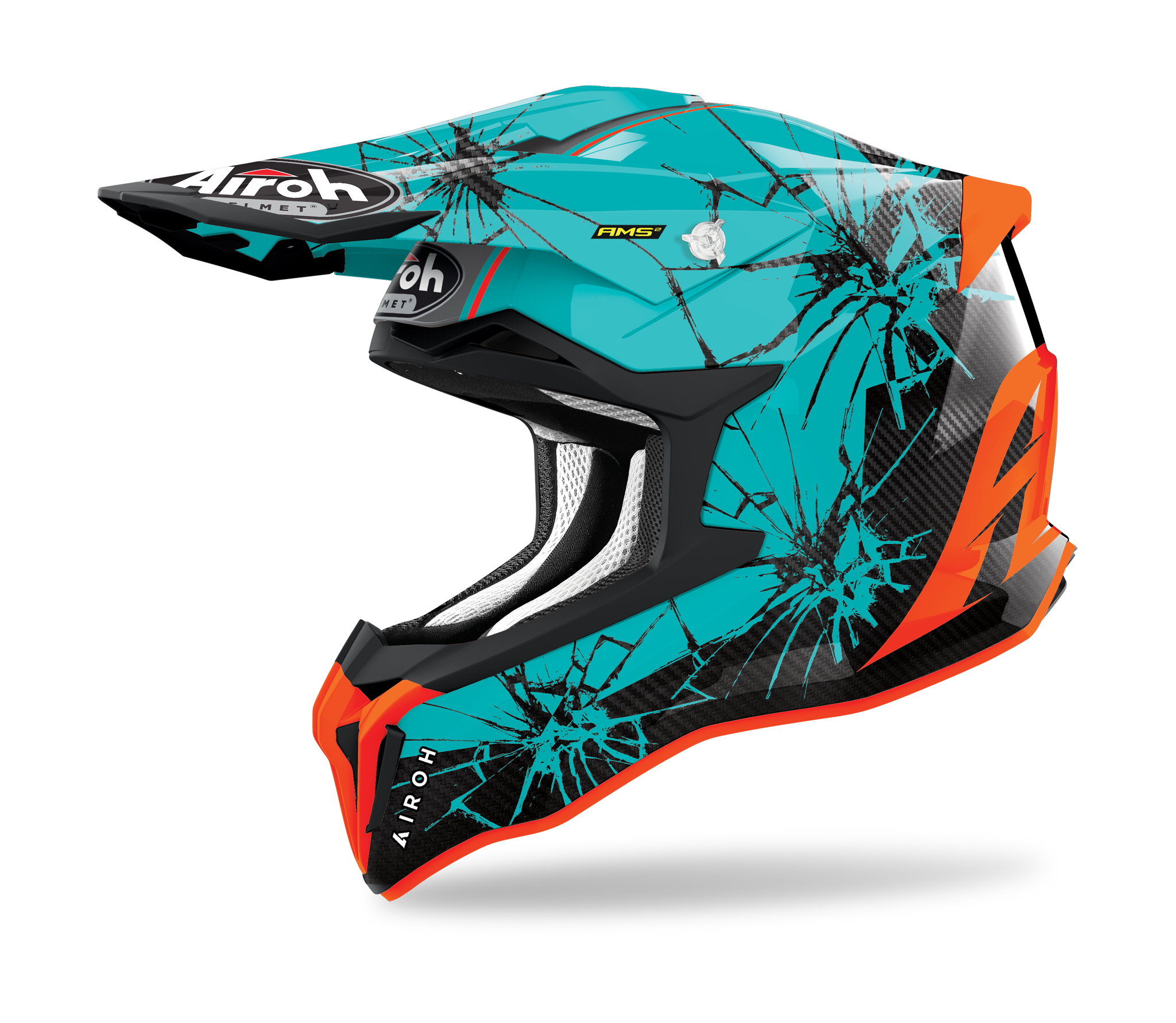 Airoh Motocross Helmet Strycker Crack - Gloss Fluo Orange / Blue