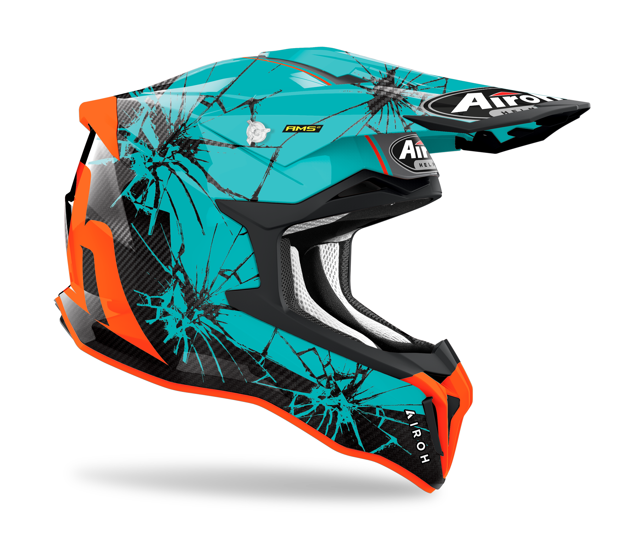 Airoh Motocross Helmet Strycker Crack - Gloss Fluo Orange / Blue