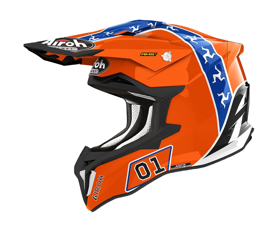 Airoh Motocross Helmet Strycker Hazzard - Gloss Orange / Blue