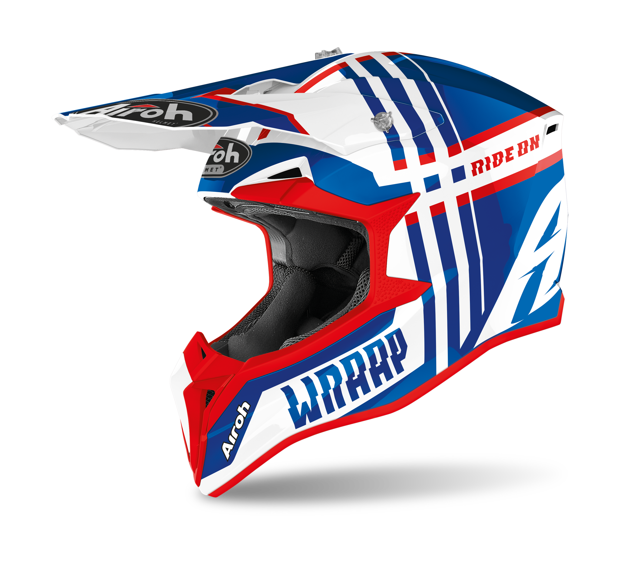 Airoh Youth Motocross Helmet Wraap Broken - Gloss Red / White / Blue
