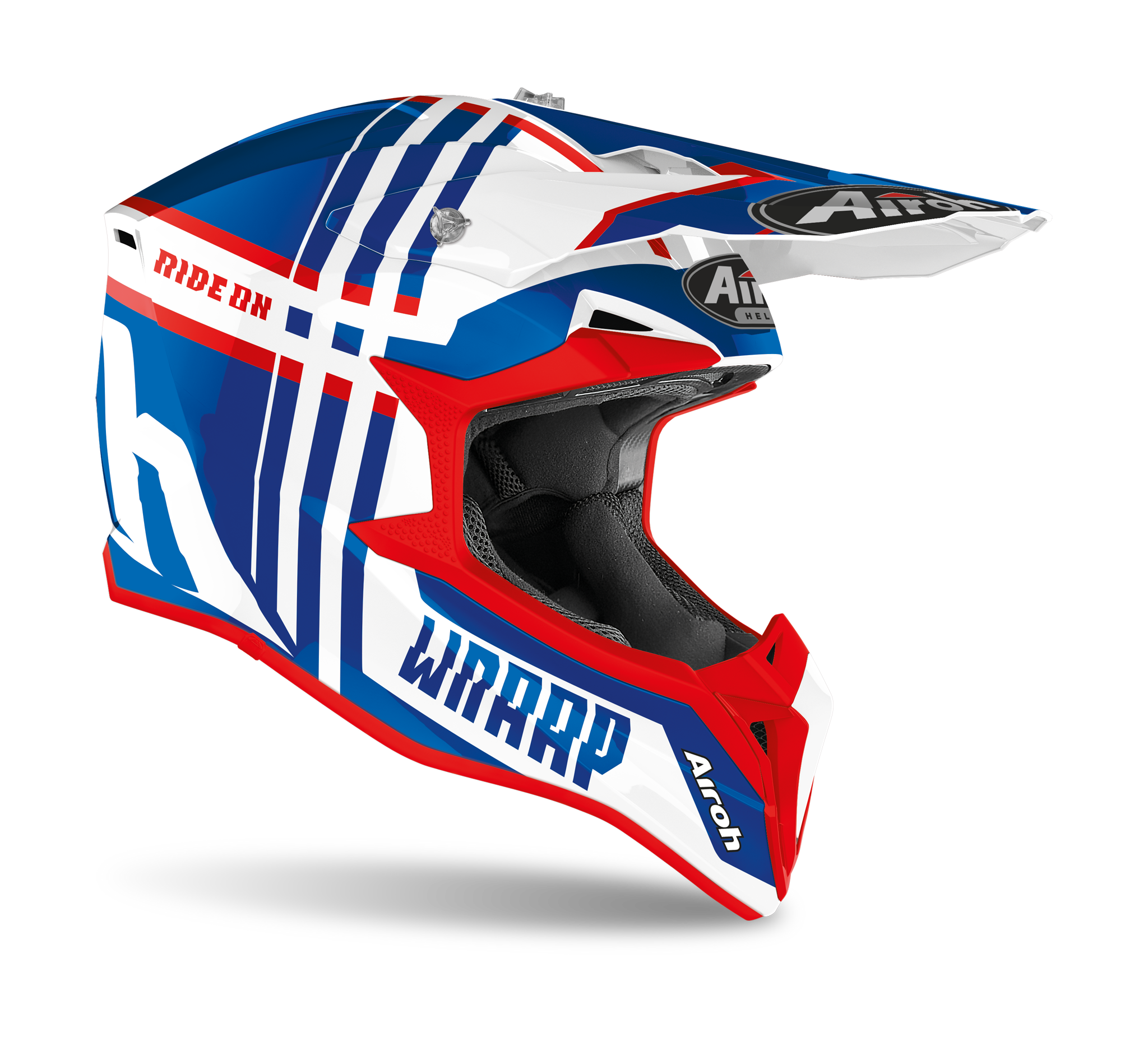Airoh Youth Motocross Helmet Wraap Broken - Gloss Red / White / Blue