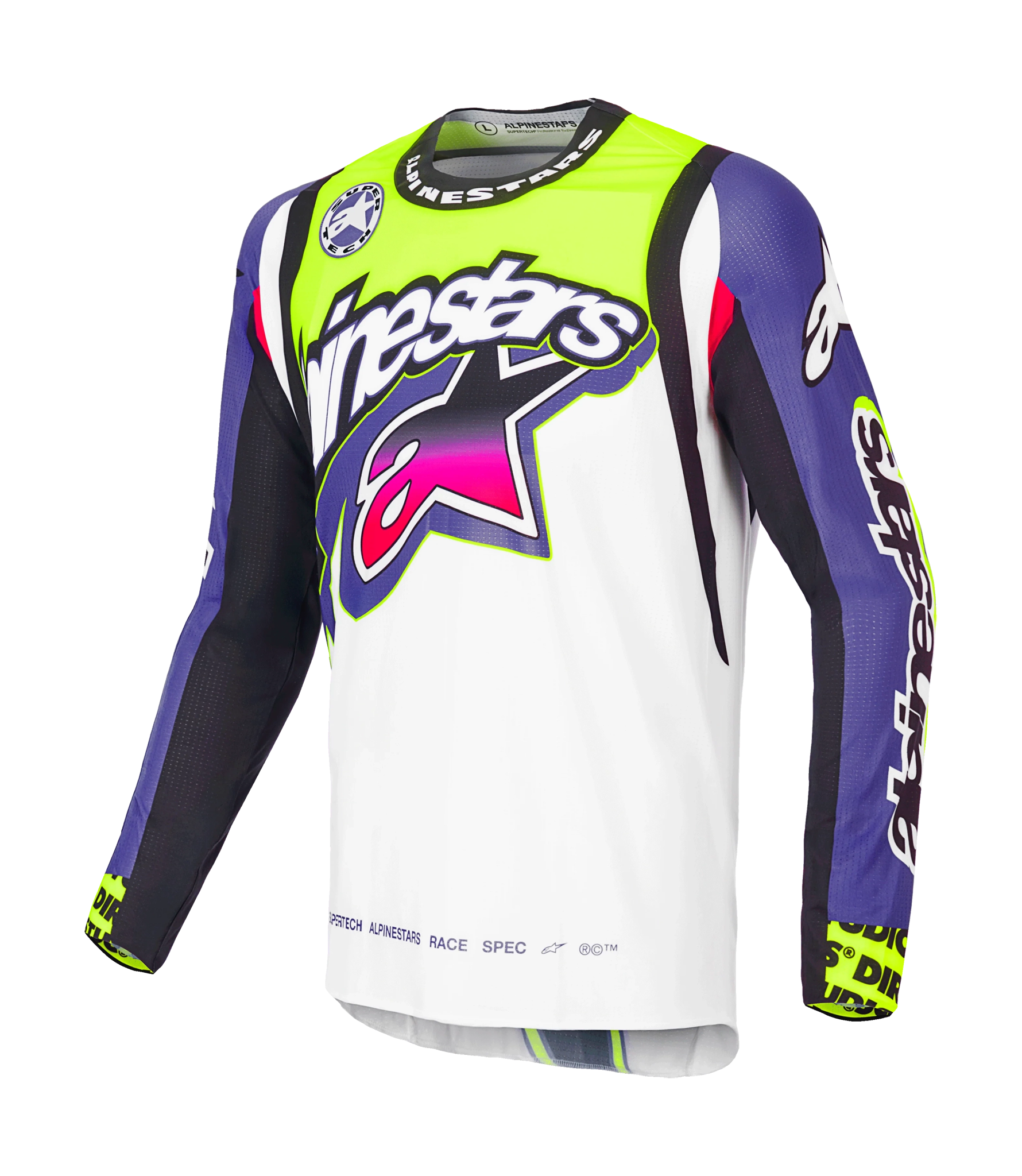 Alpinestars Motocross Jersey Supertech LE Dirt Studios - White / Purple / Yellow Fluo