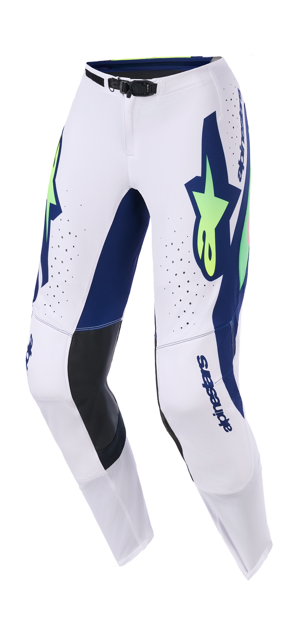 Alpinestars Motocross Pants 2026 Supertech Vista - Light Grey / Fluo Yellow / Blue