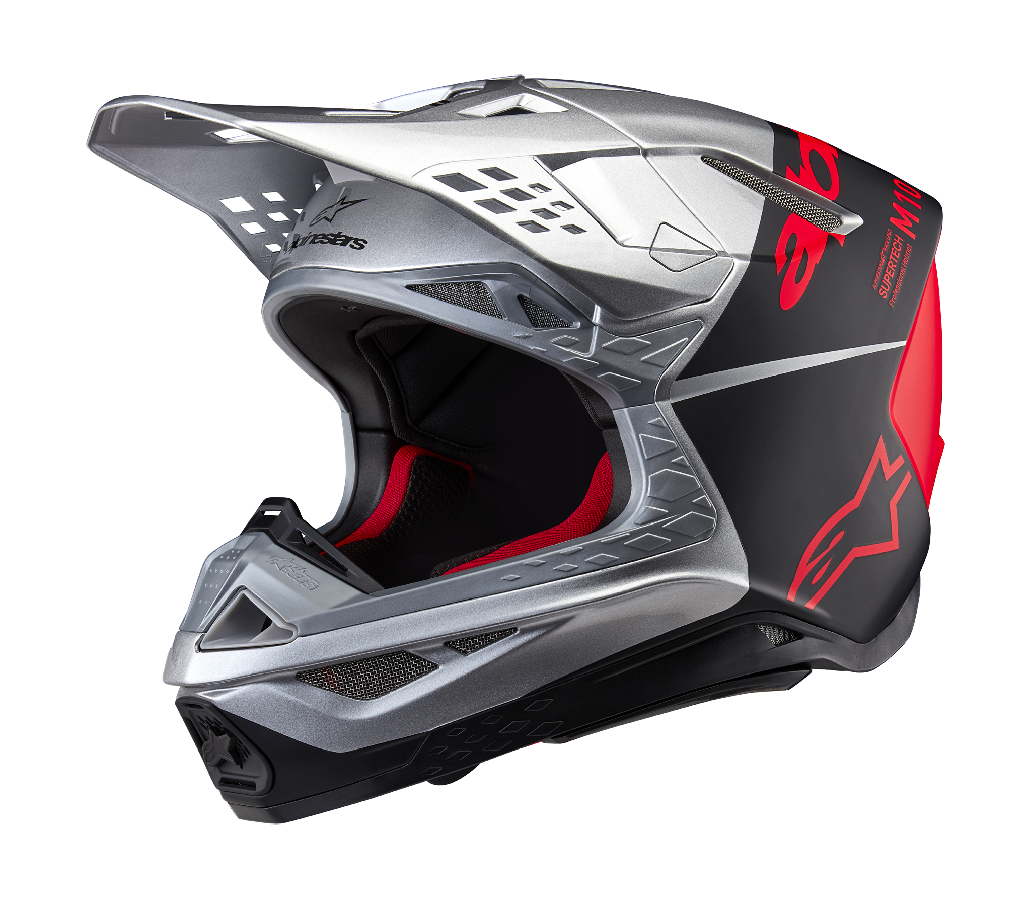 Alpinestars Motocross Helmet S-M10 Flood - Silver / Black / Fluo Orange