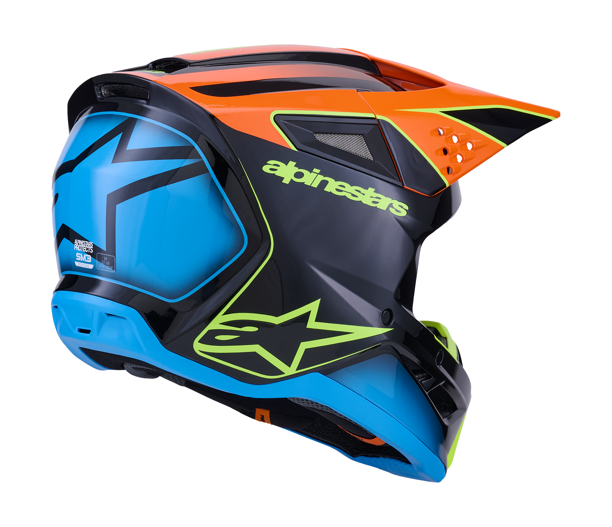 Alpinestars Motocross Helmet S-M3 Fray - Black / Orange / Fluo Yellow