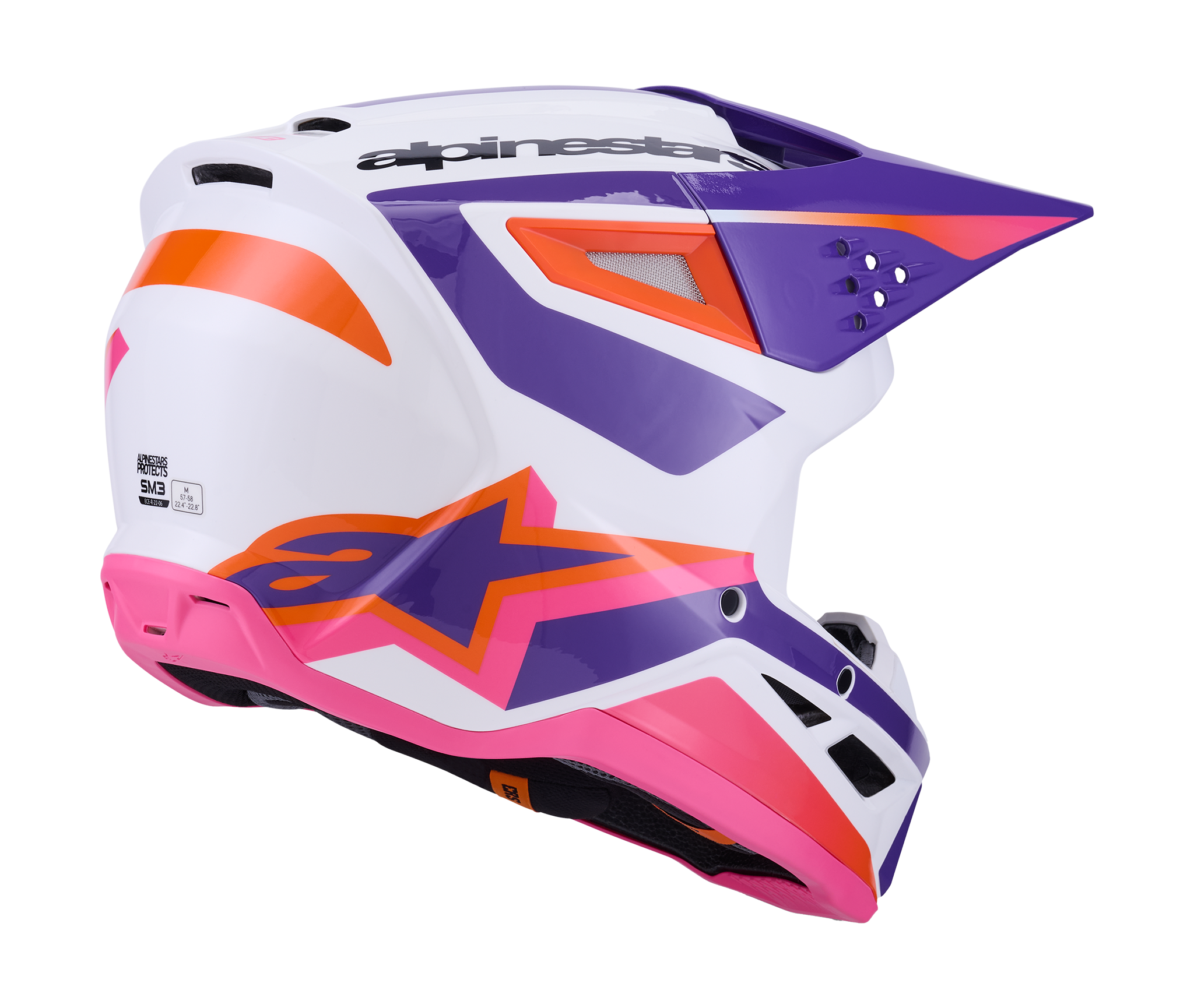 Alpinestars Motocross Helmet S-M3 Heat - White / Purple / Pink