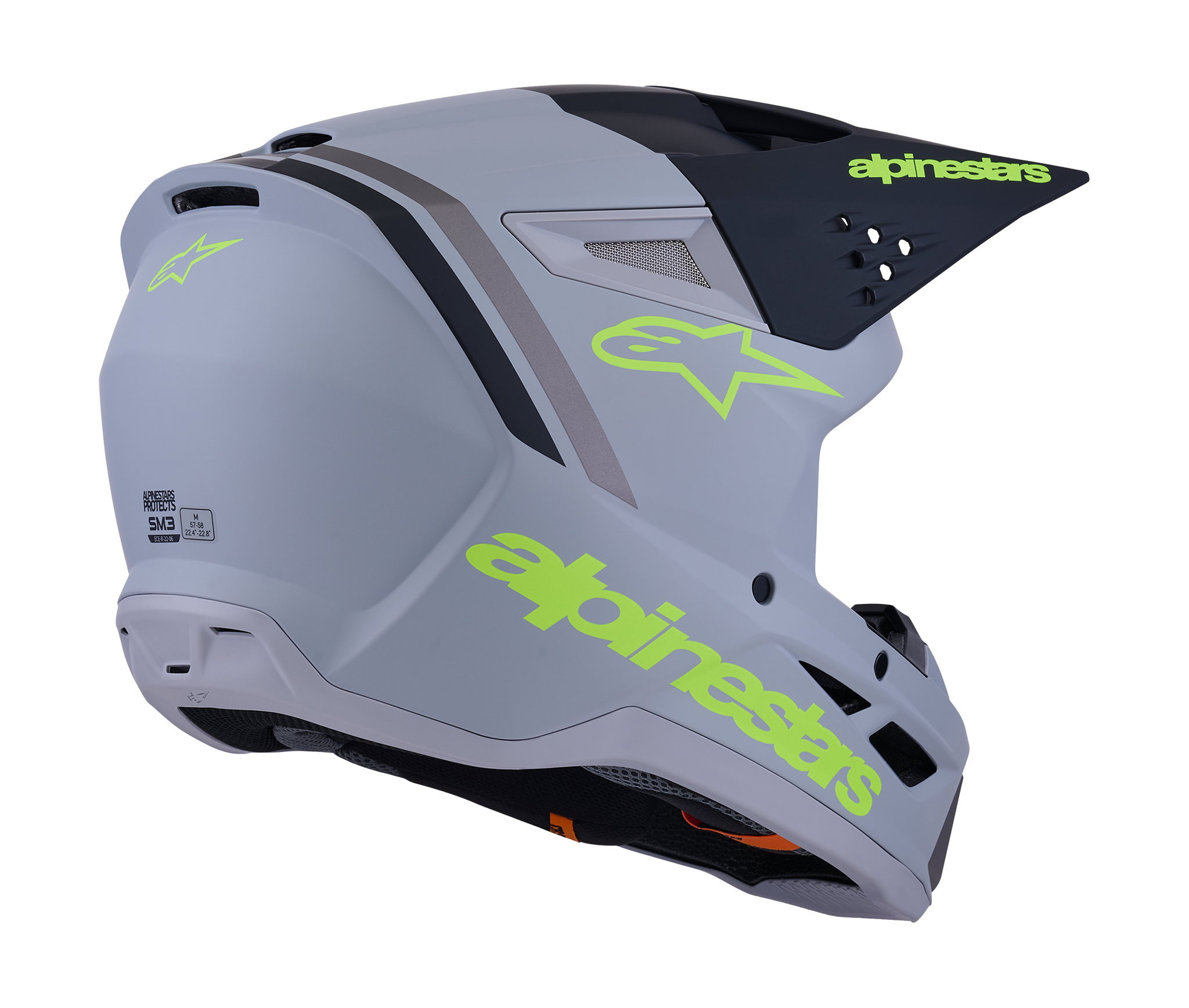 Alpinestars Motocross Helmet S-M3 Radium - Grey / Black / Fluo Yellow