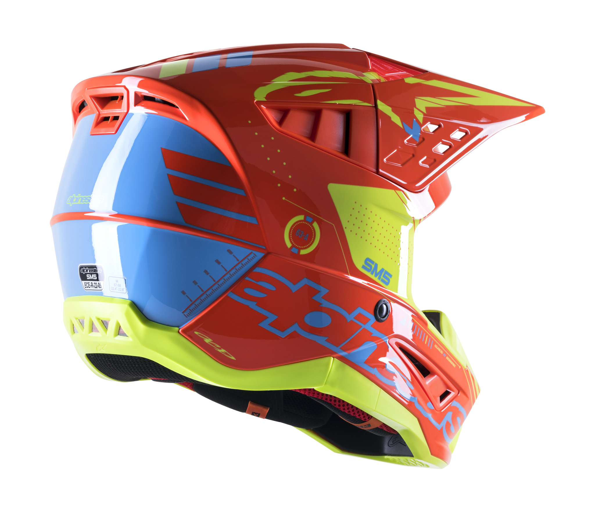 Alpinestars Motocross Helmet S-M5 22.05 Action - Fluo Orange / Cyan / Fluo Yellow