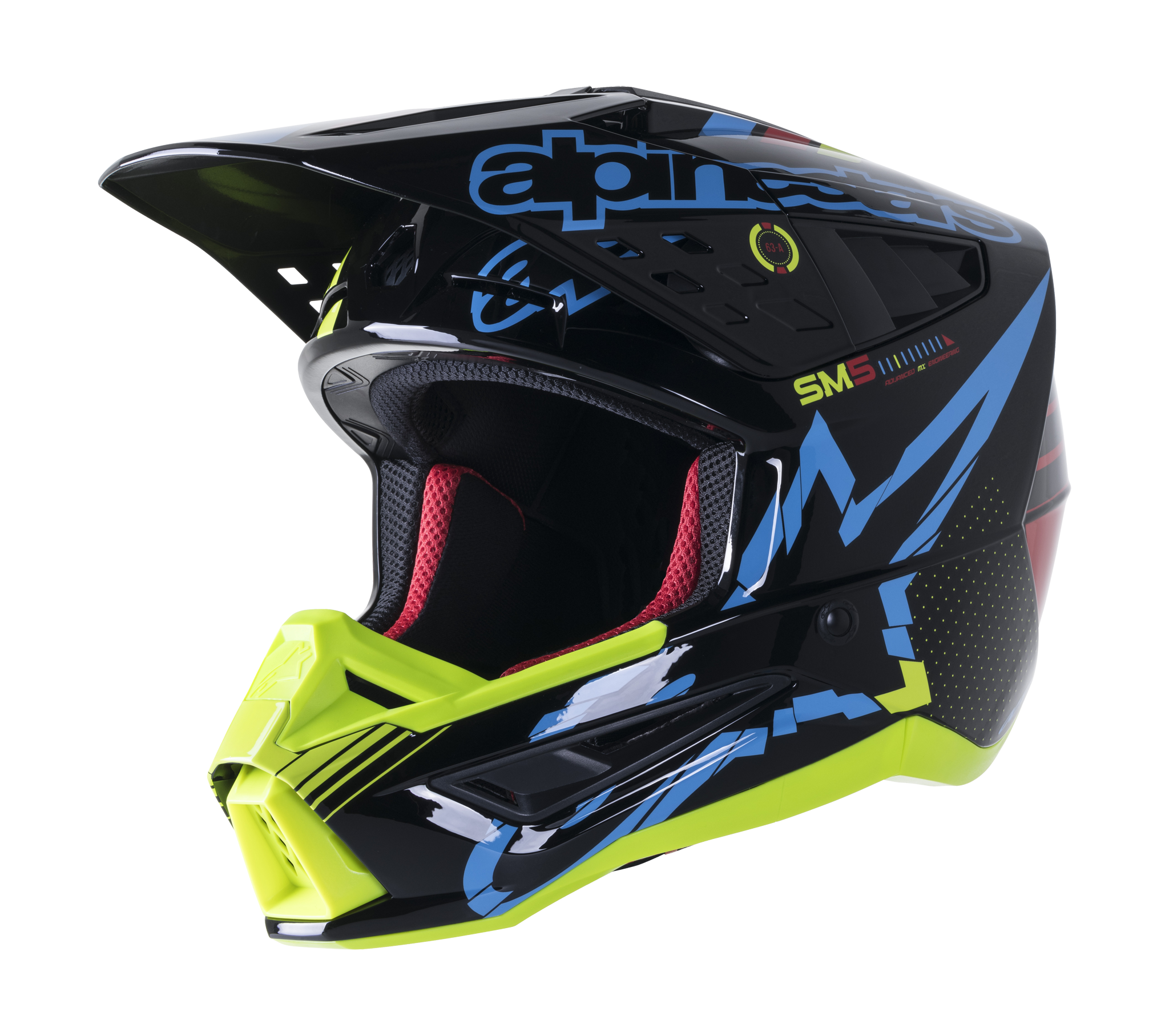 Alpinestars Motocross Helmet S-M5 22.05 Action - Black / Cyan / Fluo Yellow