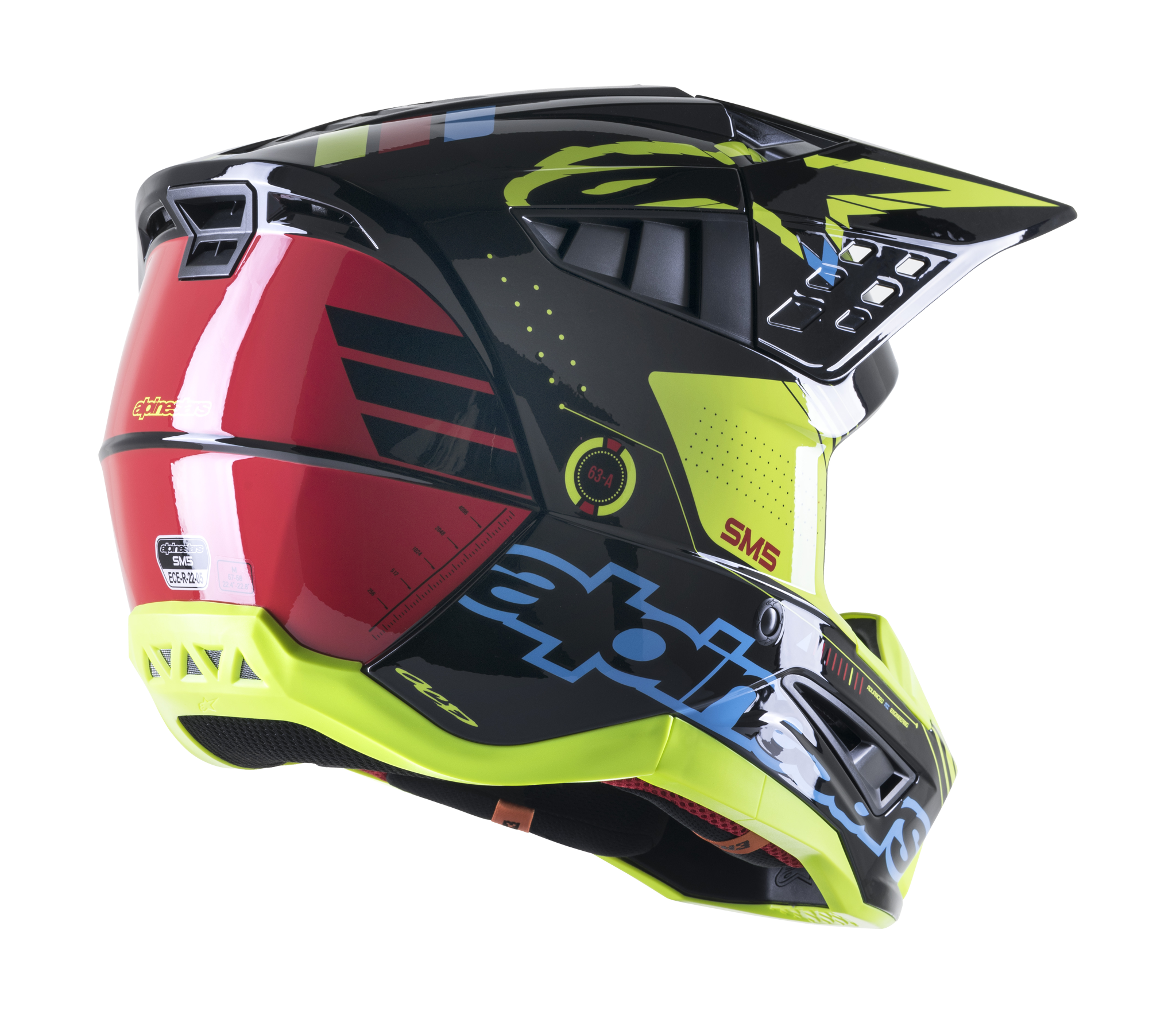 Alpinestars Motocross Helmet S-M5 22.05 Action - Black / Cyan / Fluo Yellow