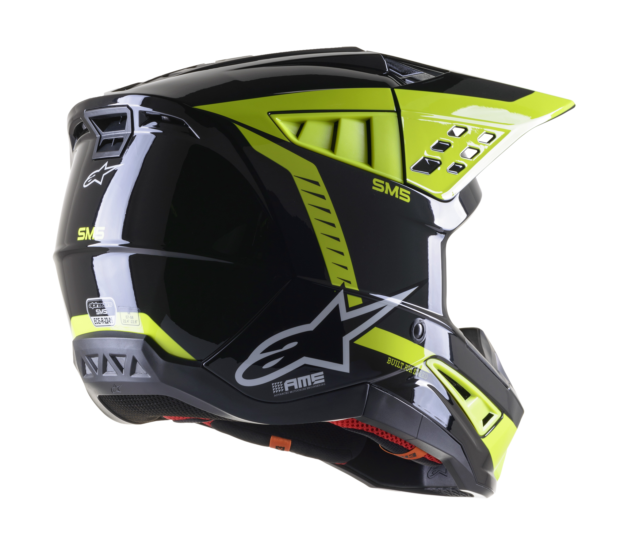 Alpinestars Motocross Helmet S-M5 22.05 Beam - Black / White / Grey / Fluo Yellow