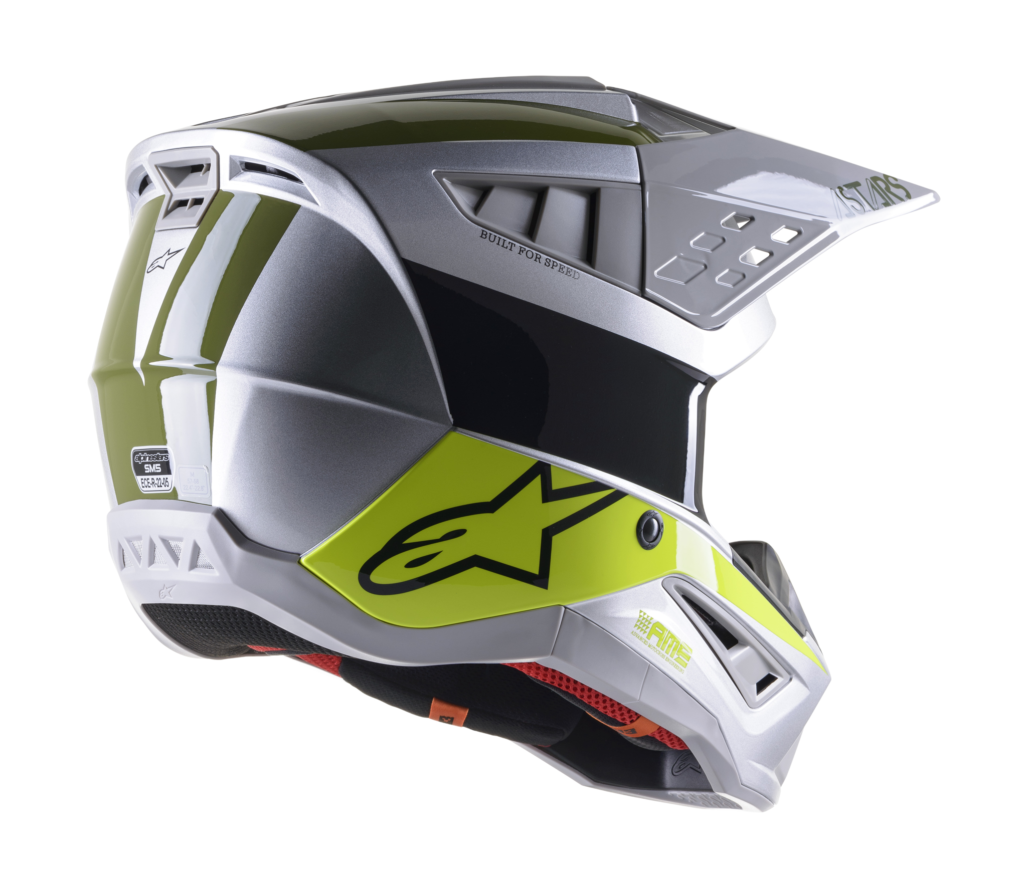 Alpinestars Motocross Helmet S-M5 22.05 Bond - Silver / Black / Fluo Yellow / Green