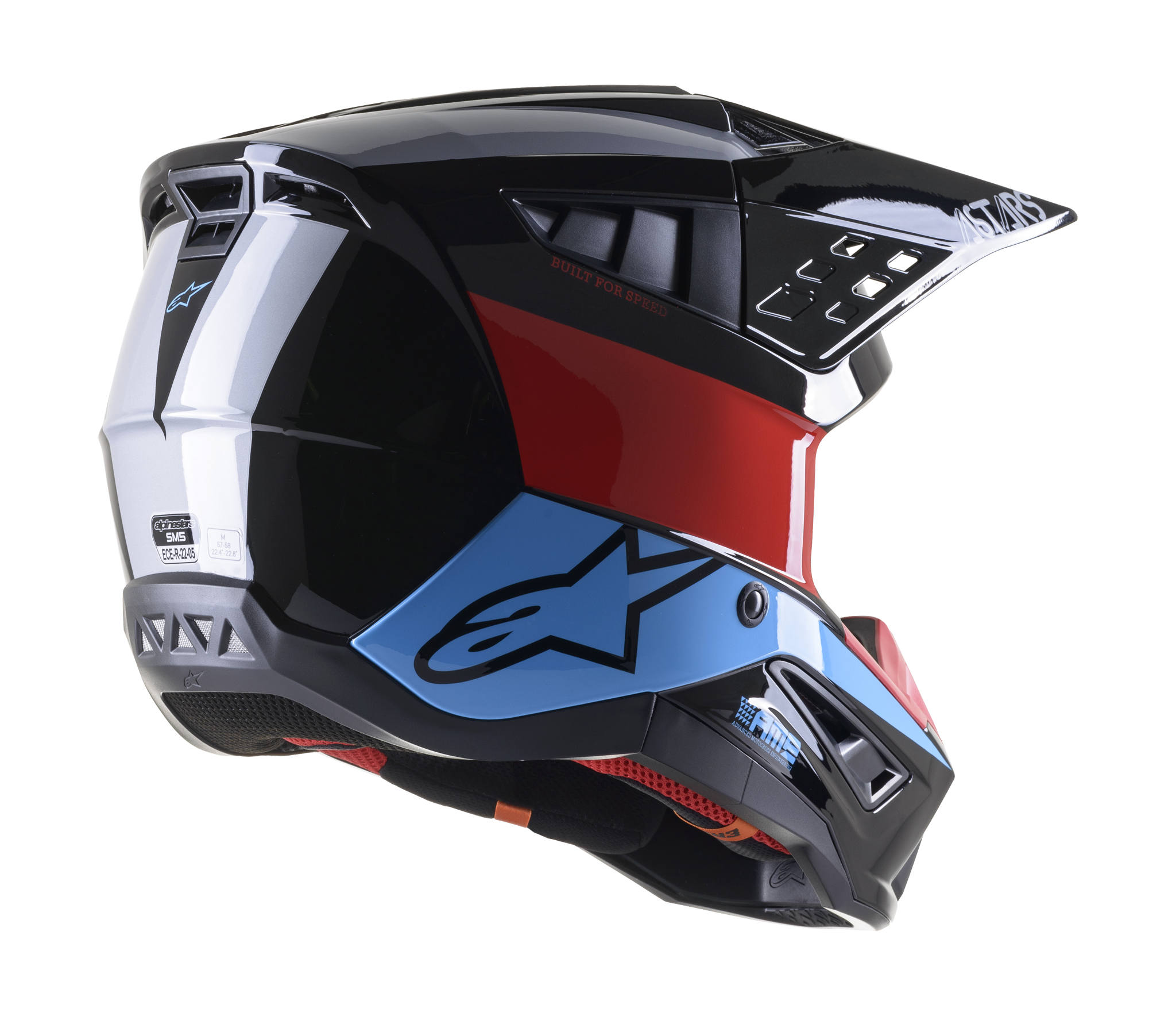 Alpinestars Motocross Helmet S-M5 22.05 Bond - Black / Red / Cyan / Silver