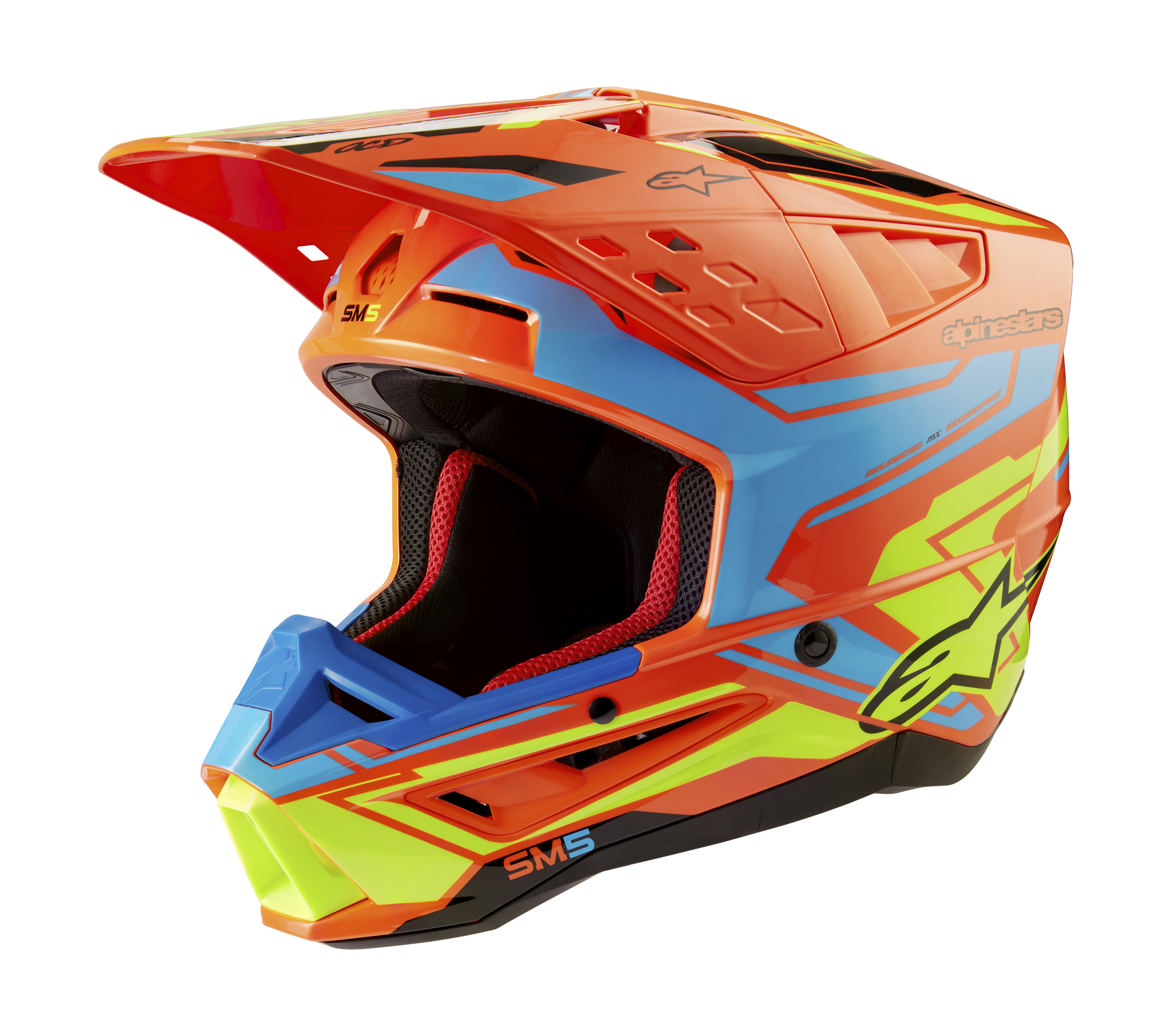 Alpinestars Motocross Helmet S-M5 Action 2 - Gloss Fluo Orange / Cyan / Fluo Yellow