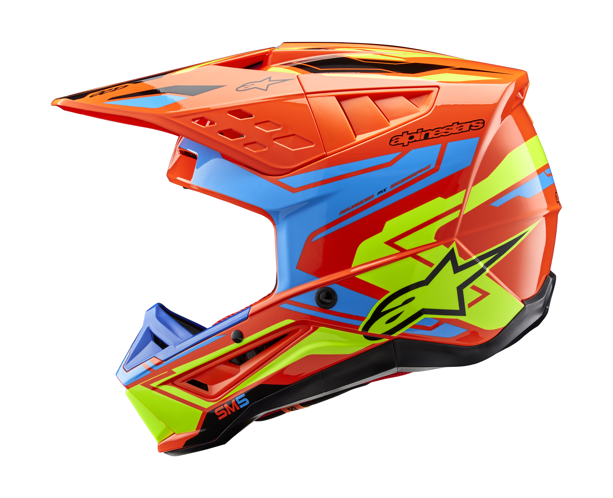 Alpinestars Motocross Helmet S-M5 Action 2 - Gloss Fluo Orange / Cyan / Fluo Yellow
