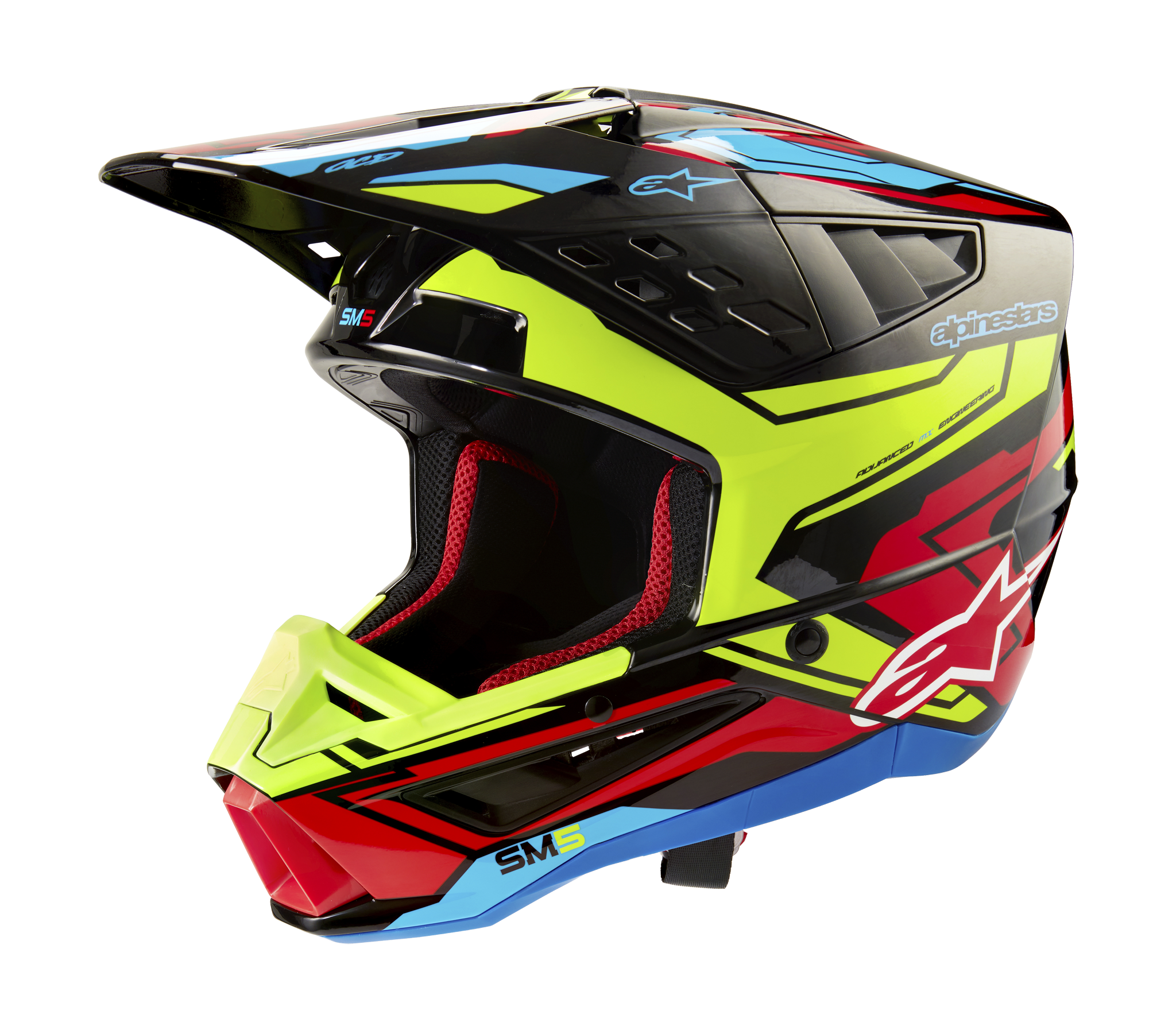 Alpinestars Motocross Helmet S-M5 Action 2 - Gloss Black / Fluo Yellow / Red