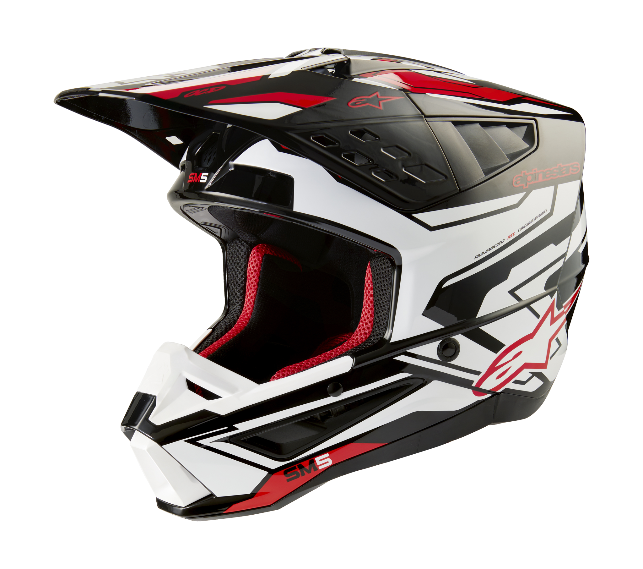 Alpinestars Motocross Helmet S-M5 Action 2 - Gloss Black / White / Red