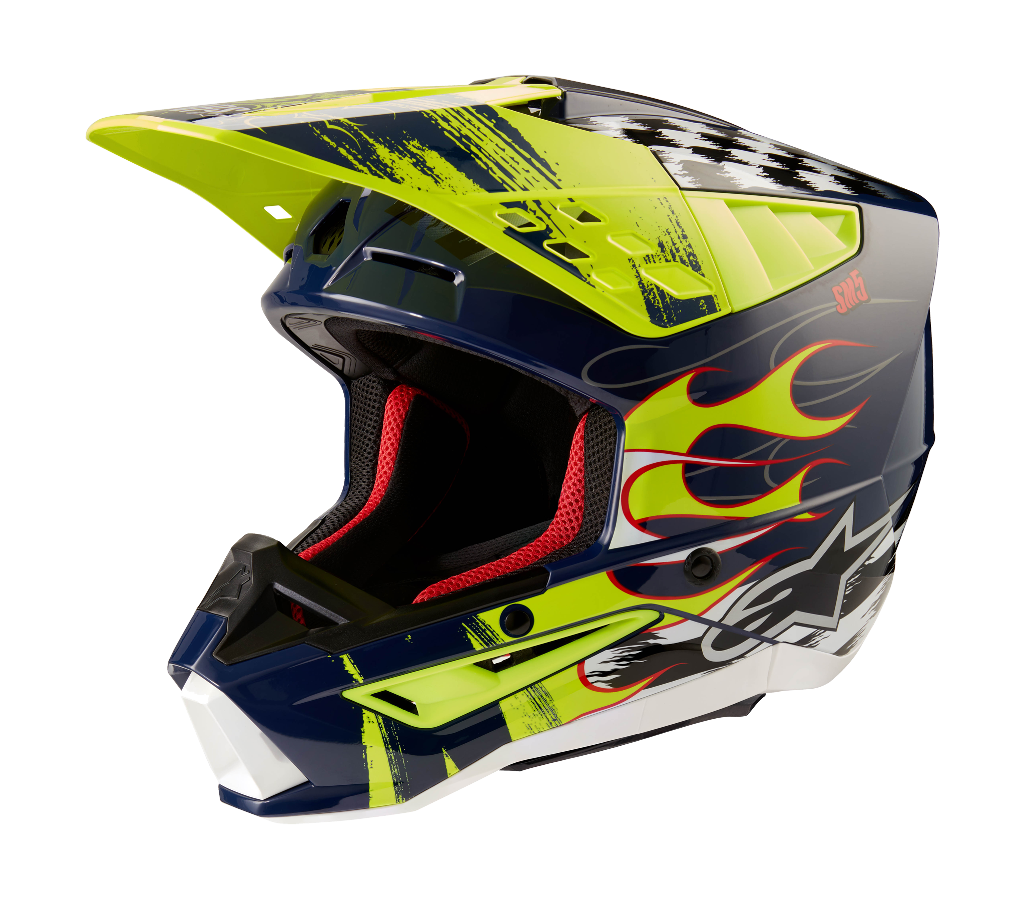 Alpinestars Motocross Helmet S-M5 Rash - Gloss Dark Navy / Fluo Yellow