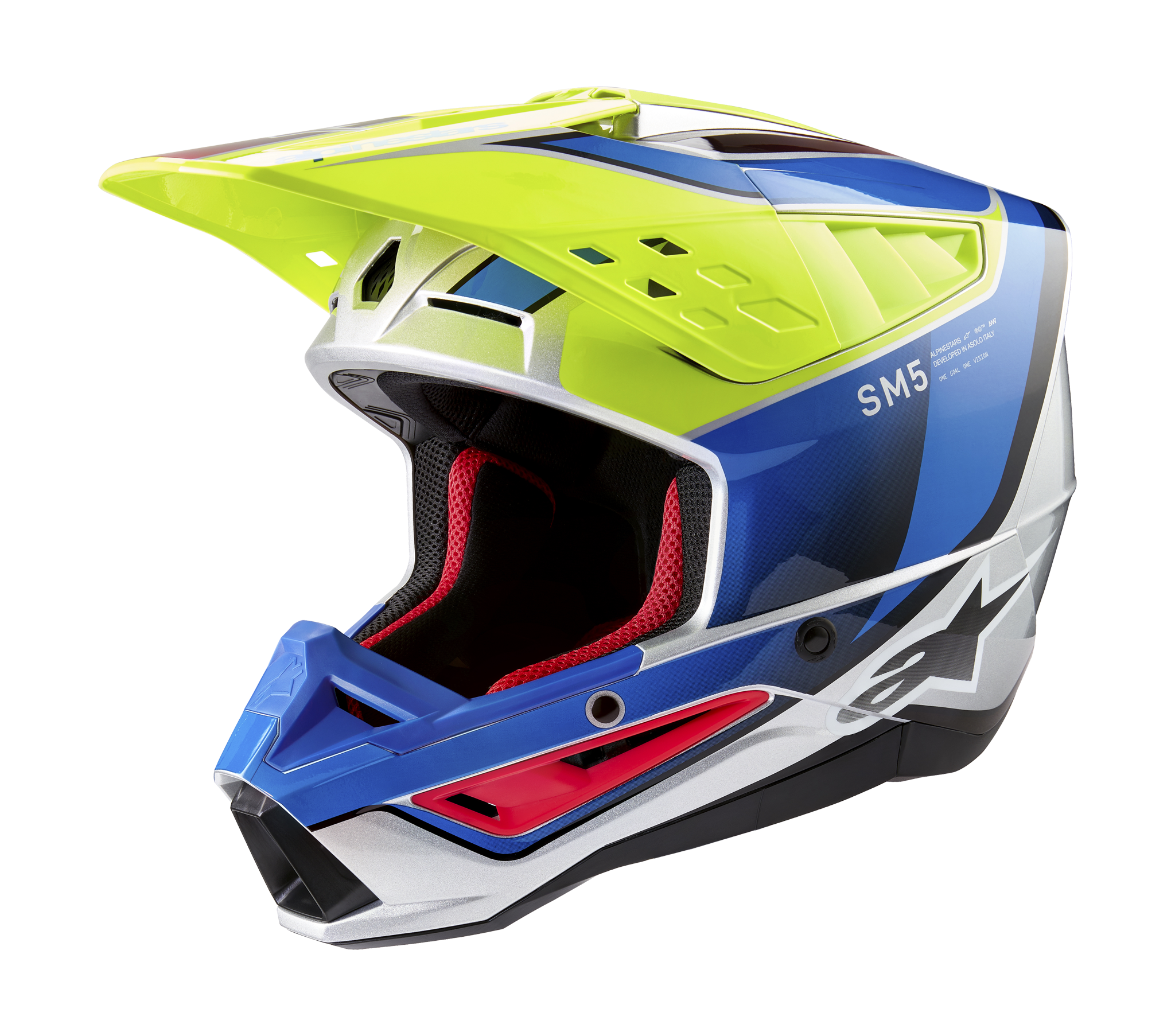 Alpinestars Motocross Helmet S-M5 Sail - Gloss Fluo Yellow / Blue / Silver