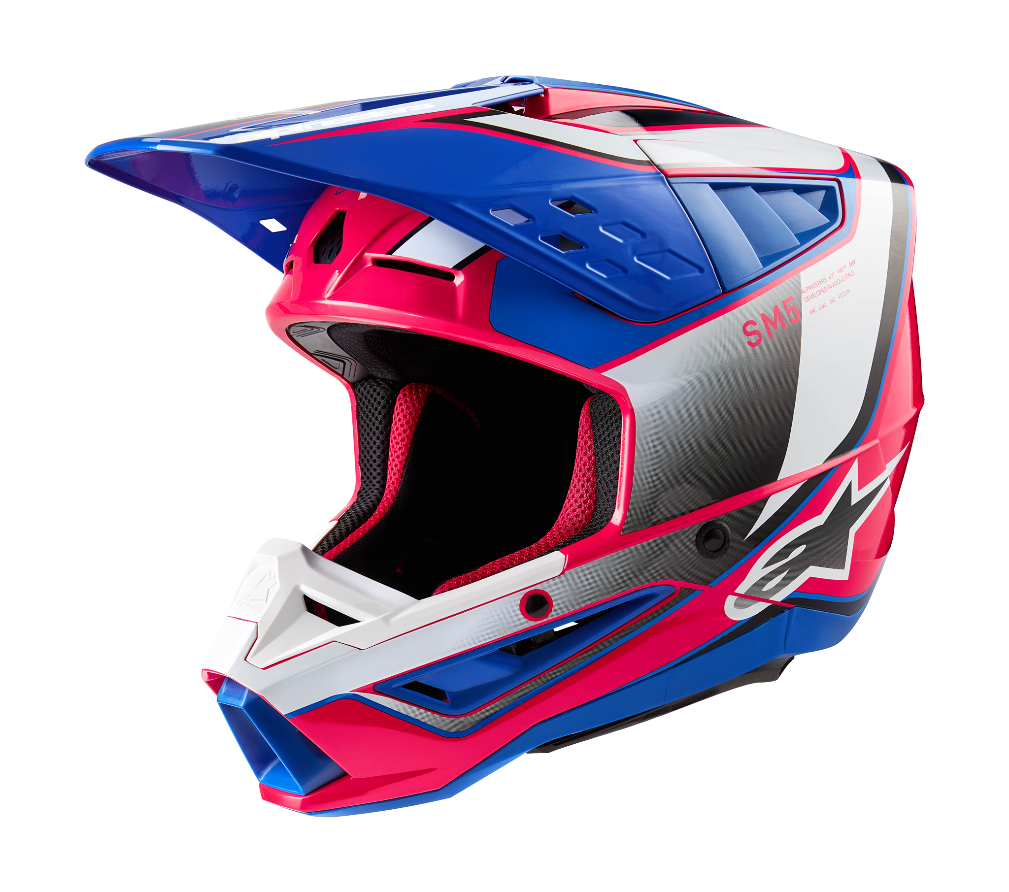 Alpinestars Motocross Helmet S-M5 Sail - Gloss White / Diva Pink / Blue