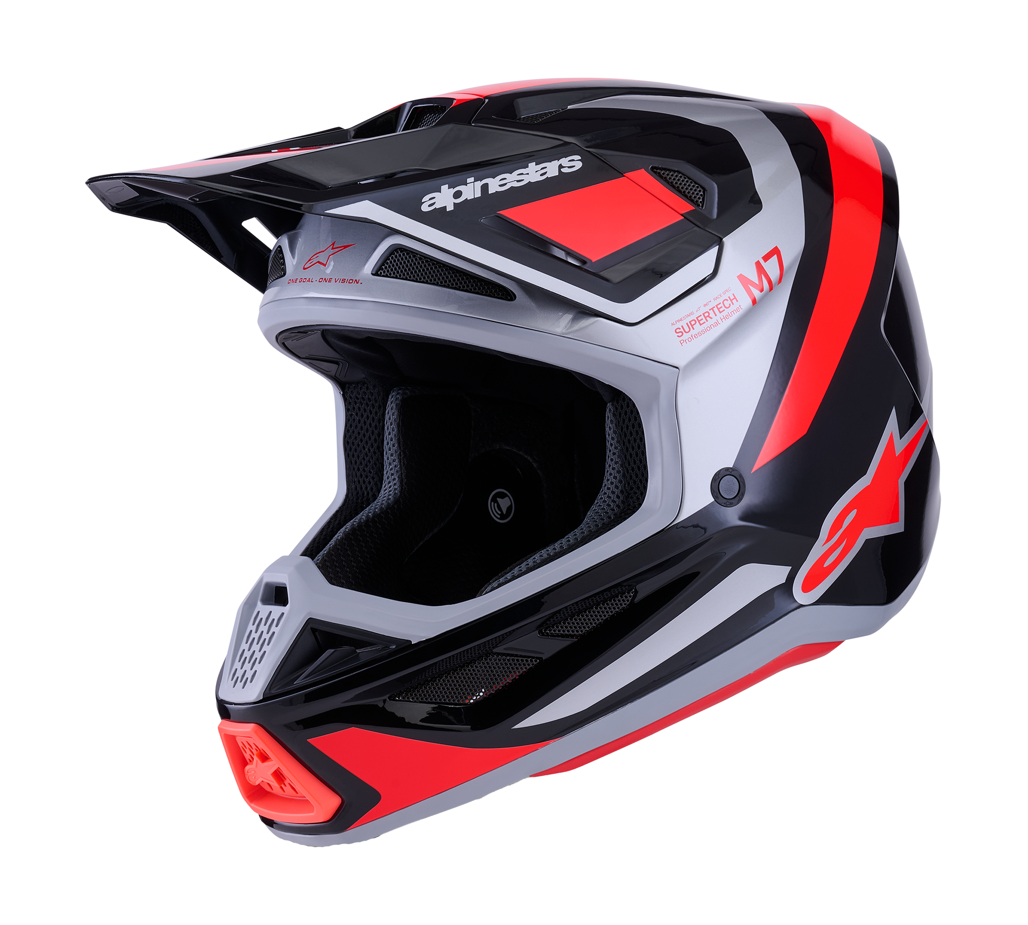 Alpinestars Motocross Helmet S-M7 Rise - Black / Silver / Fluo Red