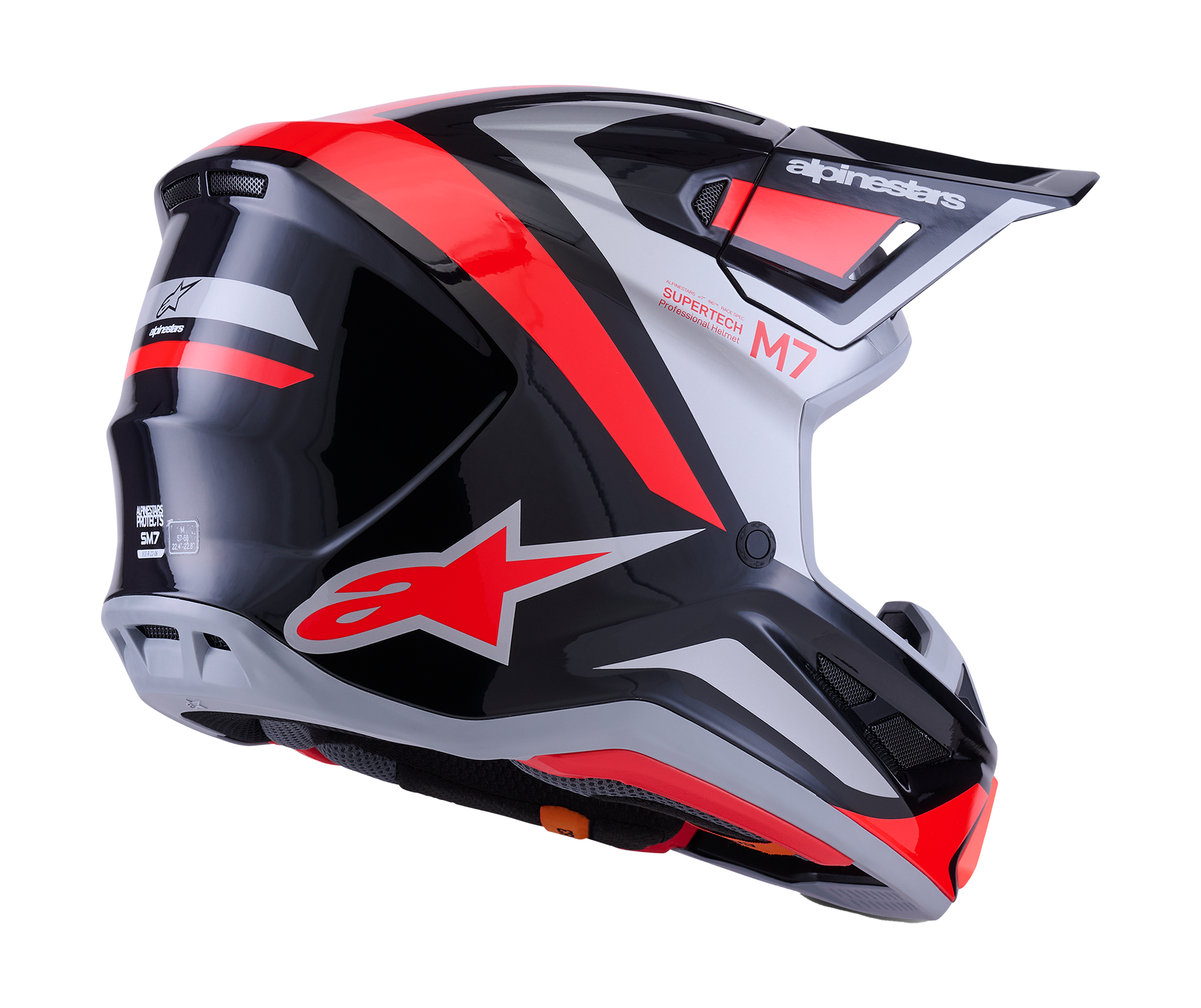 Alpinestars Motocross Helmet S-M7 Rise - Black / Silver / Fluo Red