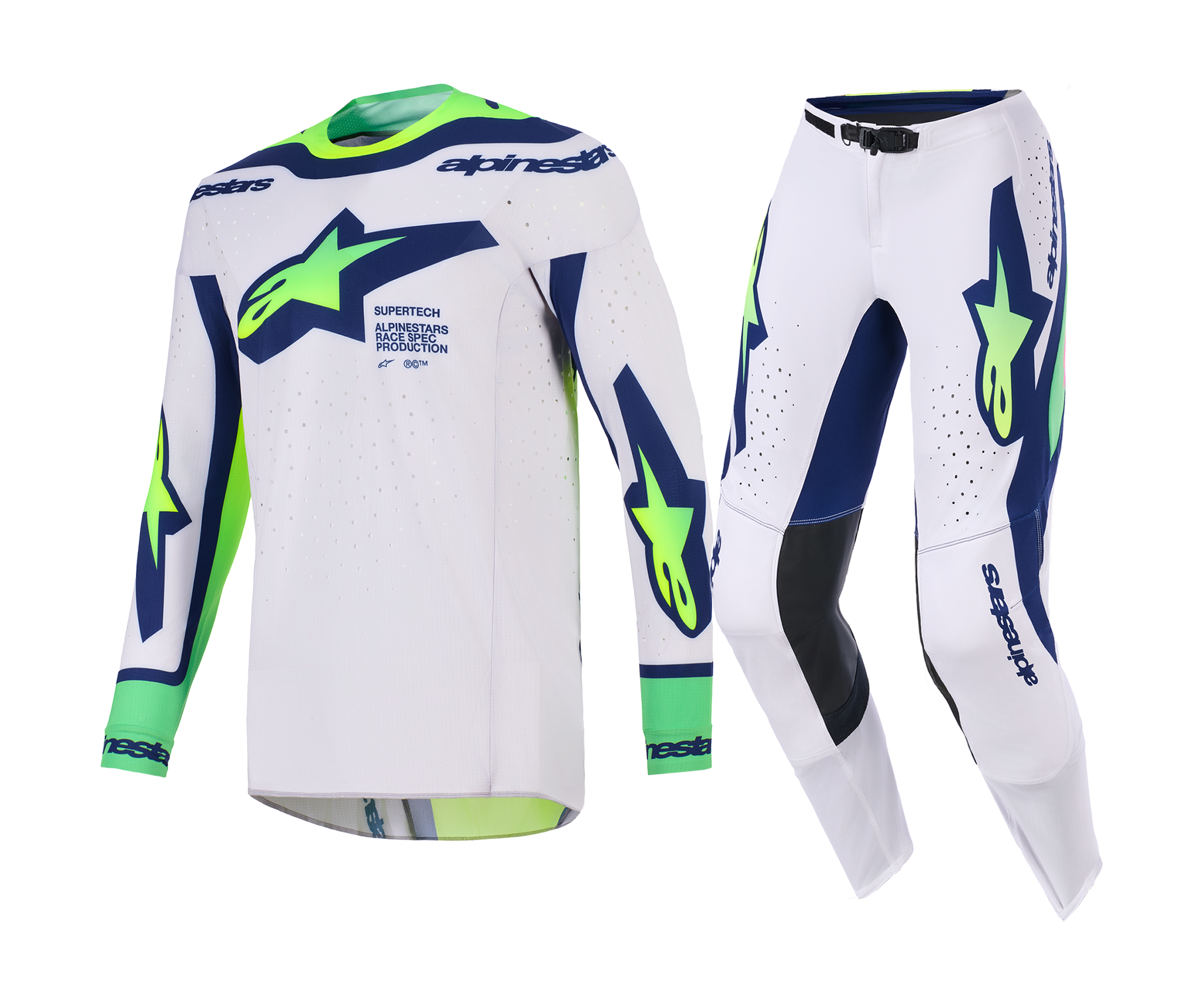 Alpinestars Motocross Gear 2026 Supertech Vista - Light Grey / Fluo Yellow / Blue