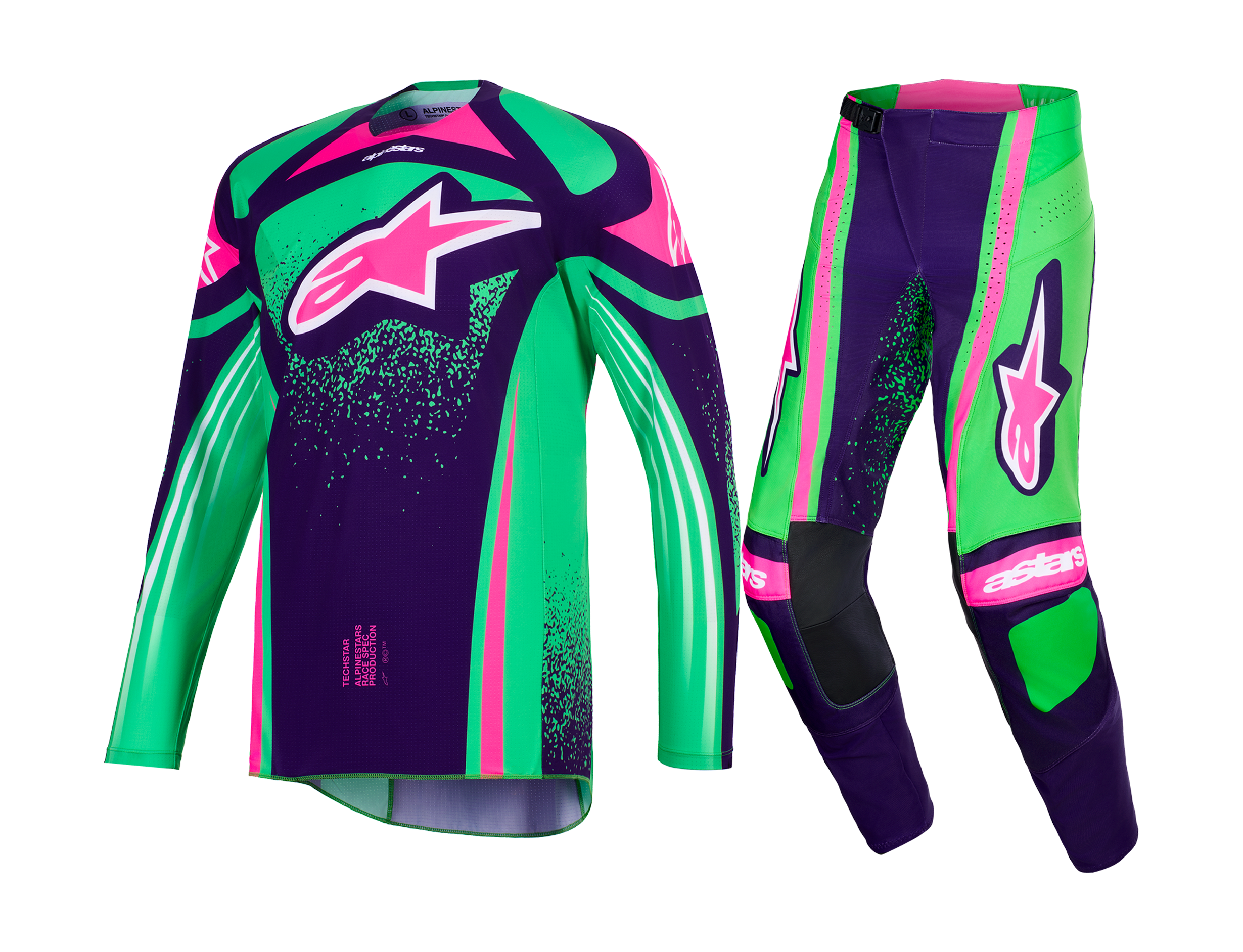 Alpinestars Motocross Gear 2026 Techstar Nomur - Deep Purple / Green / Fluo Pink