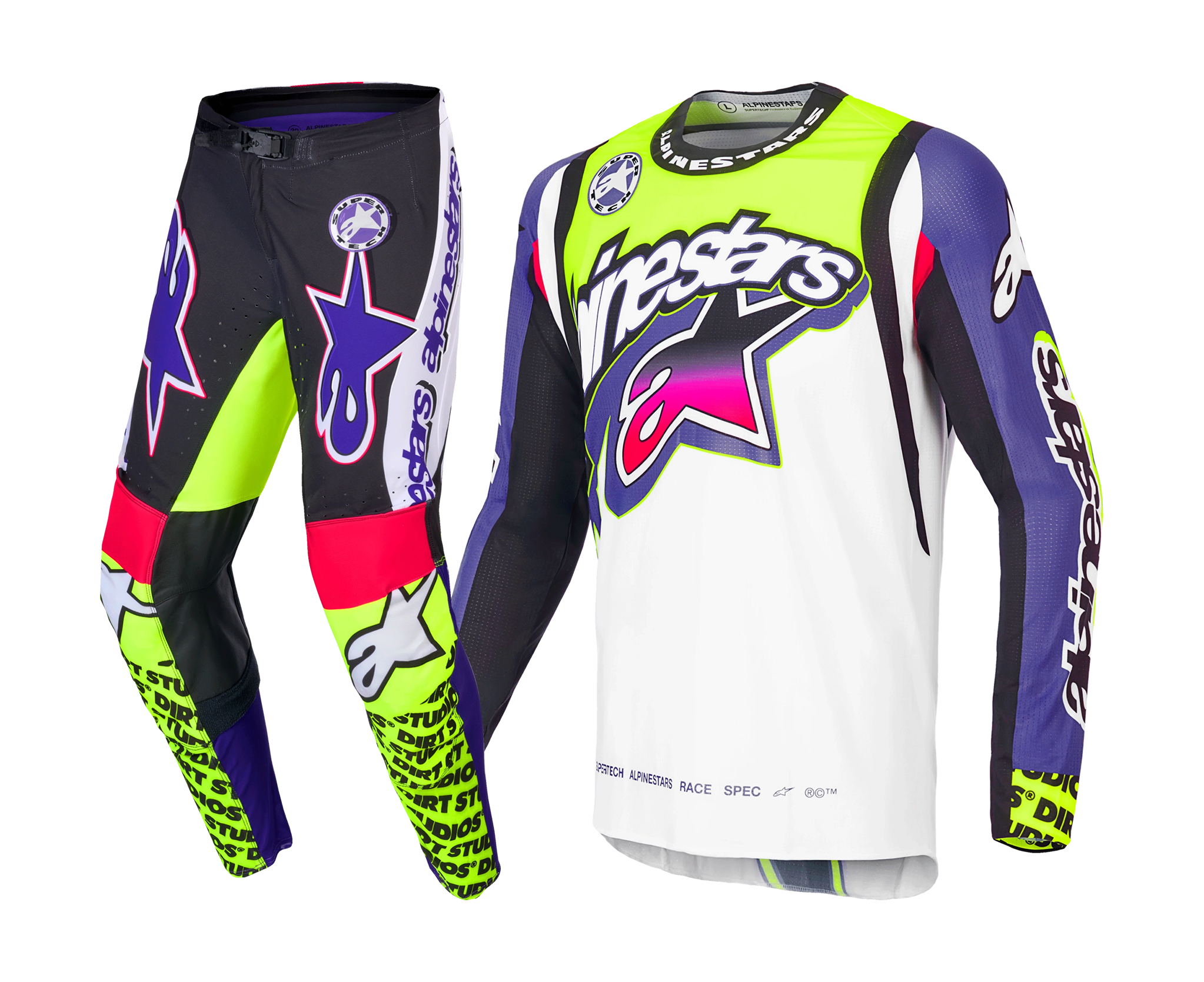 Alpinestars Motocross Gear Supertech LE Dirt Studios - White / Purple / Yellow Fluo