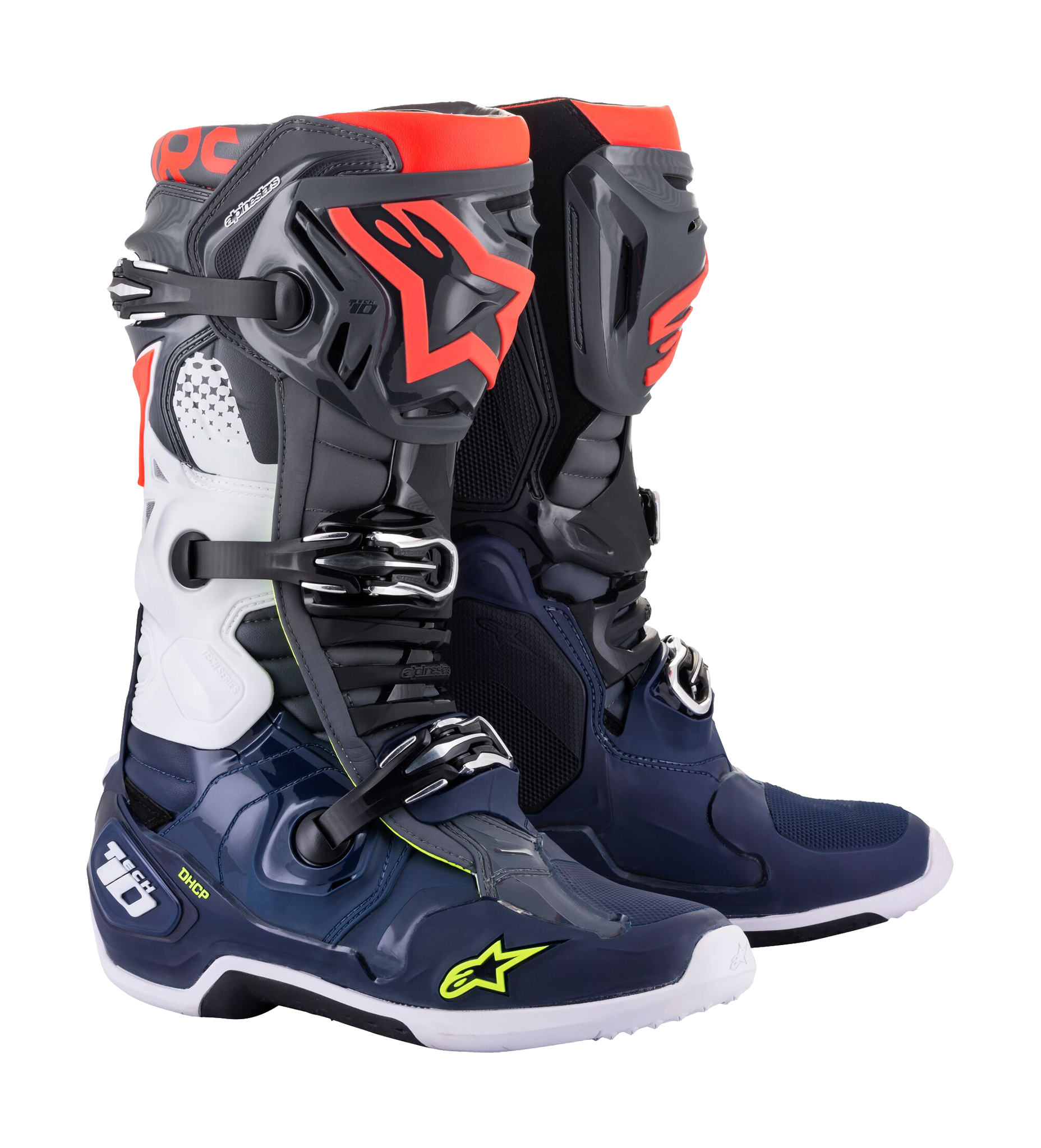 Alpinestars Motocross Boots Tech 10 - Dark Grey / Dark Blue / Fluo Red