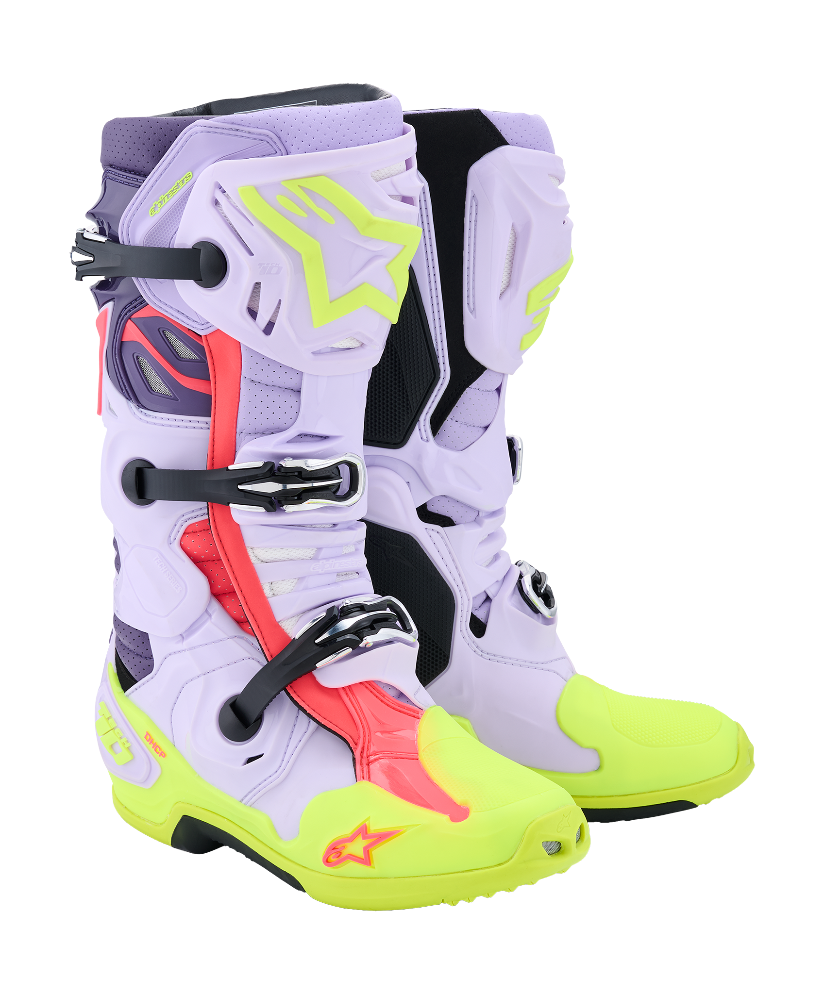 Alpinestars Motocross Boots Tech 10 Supervented - Purple/ Fluo Yellow / Diva / Pink