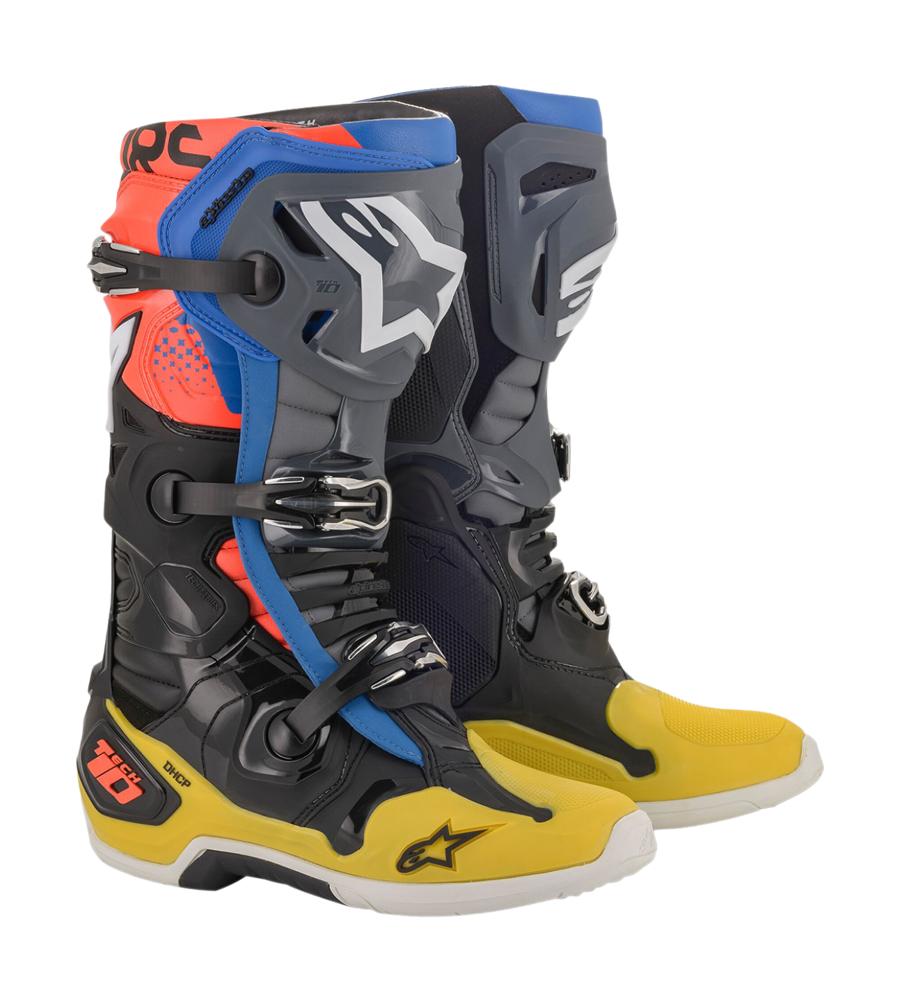 Alpinestars Motocross Boots Tech 10 v19 - Black / Yellow / Blue / Fluo Red